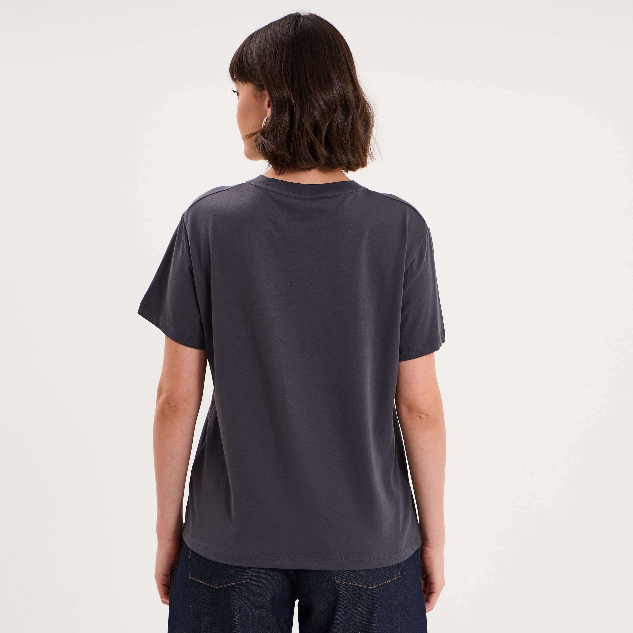 T-shirt droit coton C&eacute;line Dion gris fonc&eacute; femme