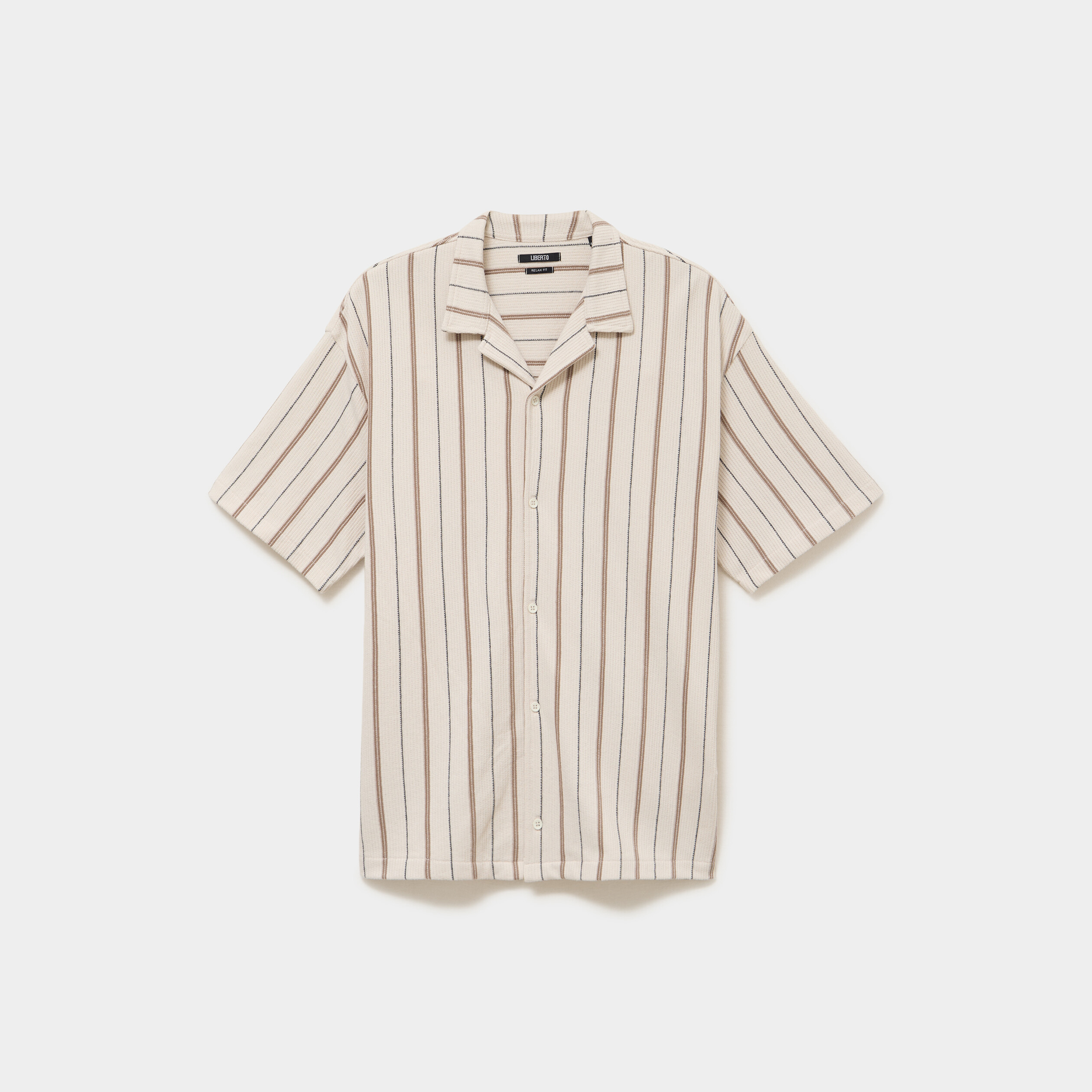 Chemise droite col cubain coton beige homme