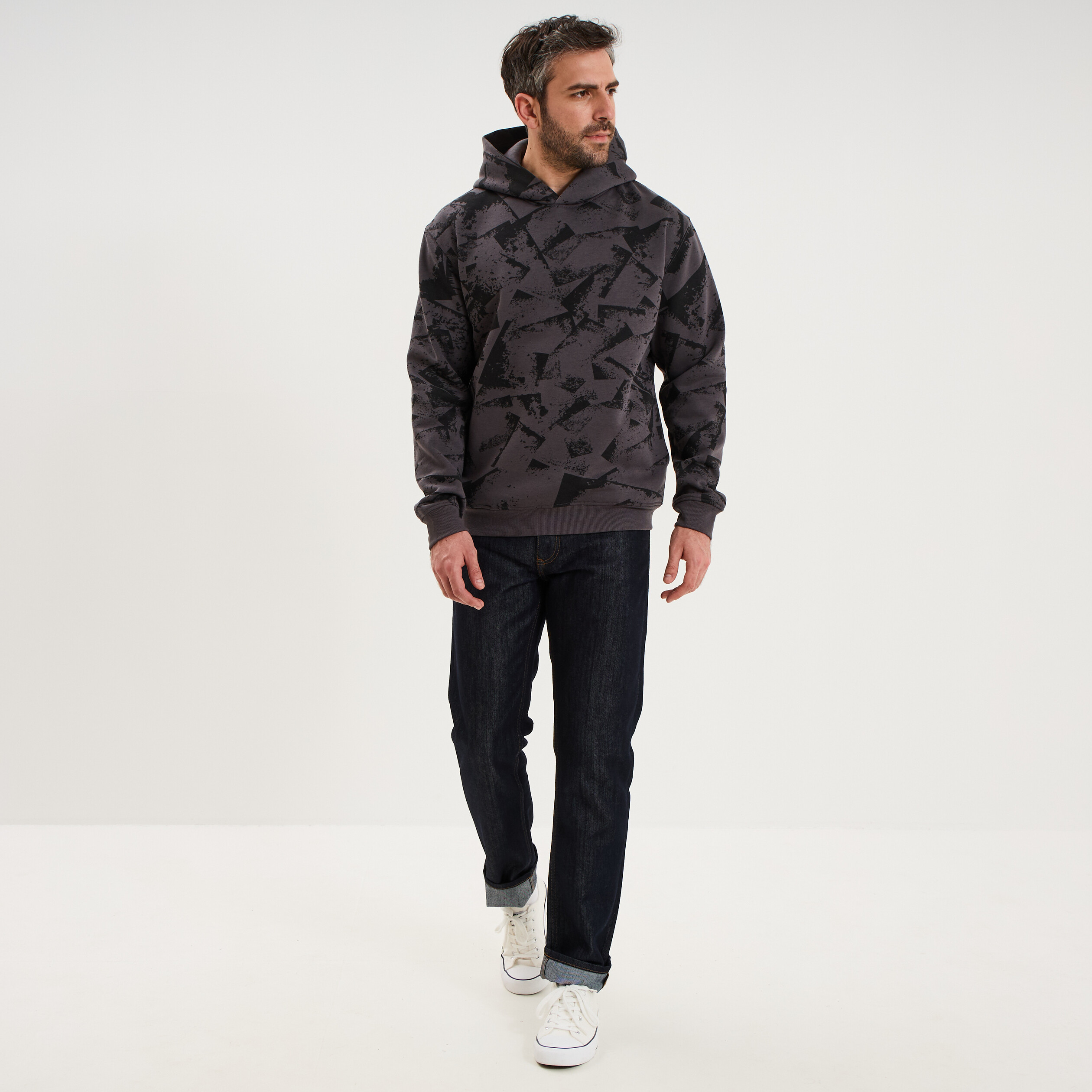Sweat hoodie &agrave; capuche molleton gris homme