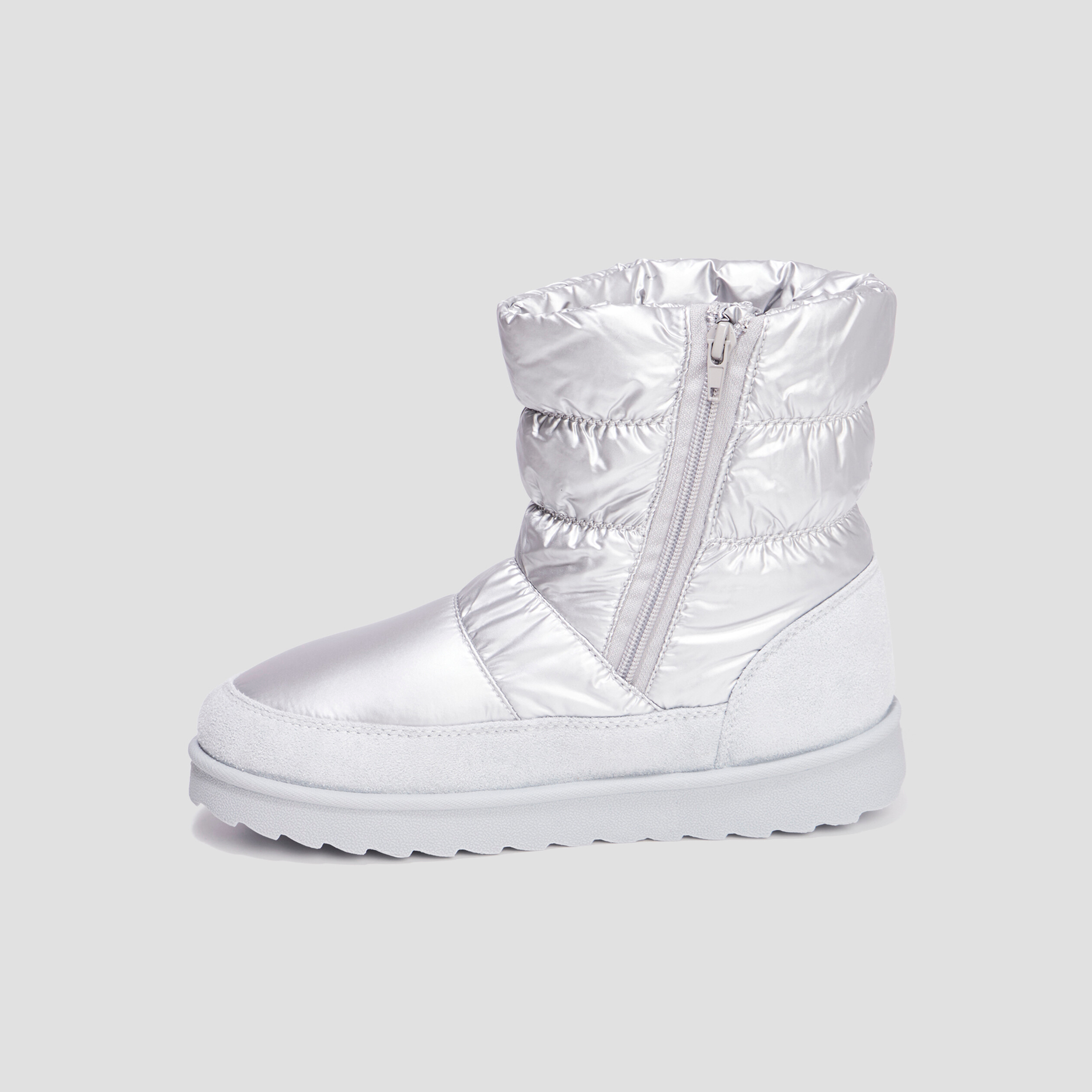 Bottines matelass&eacute;es doubl&eacute;es gris argent femme