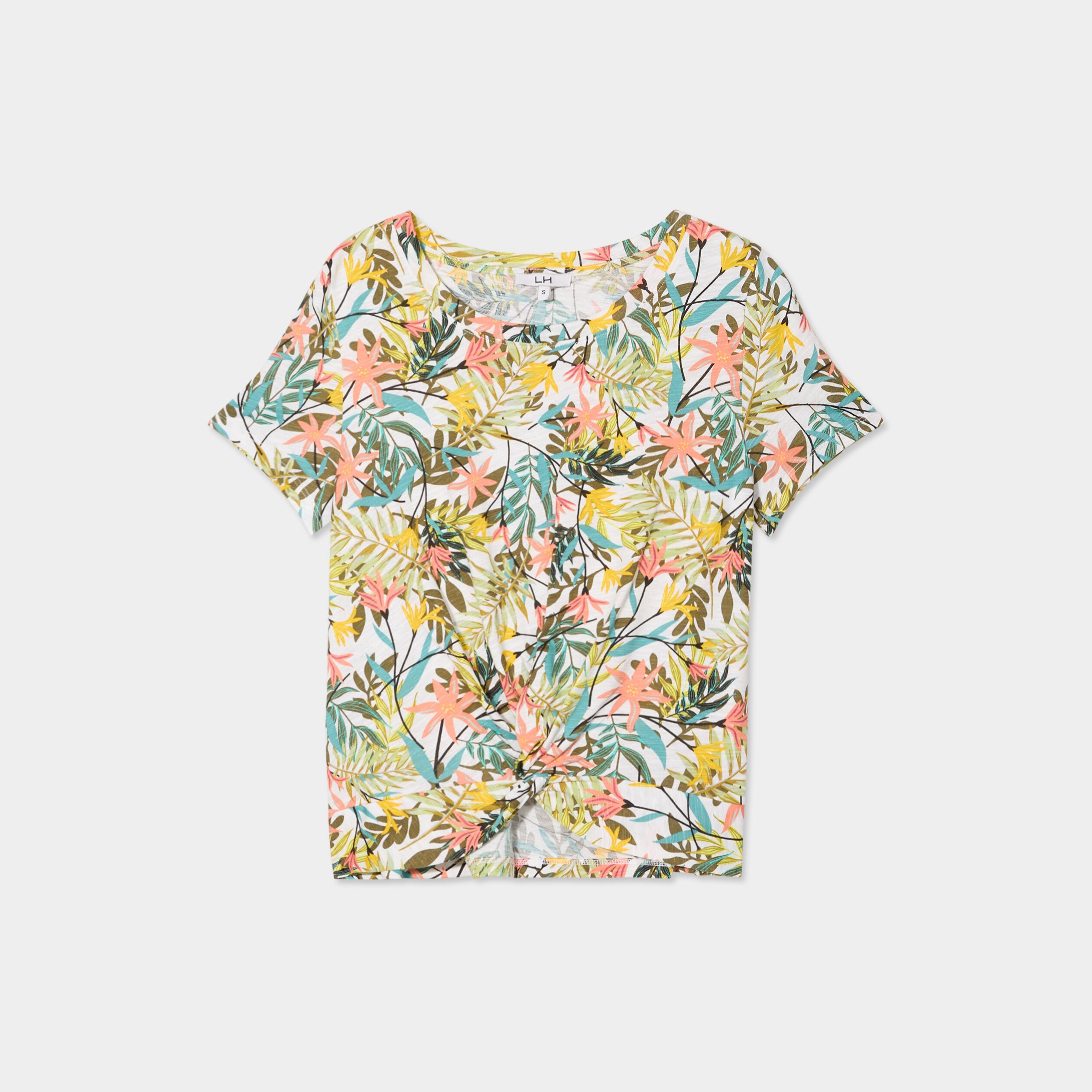 t shirt taille effet noue coton blanc femme T-shirt taille effet noué coton blanc femme