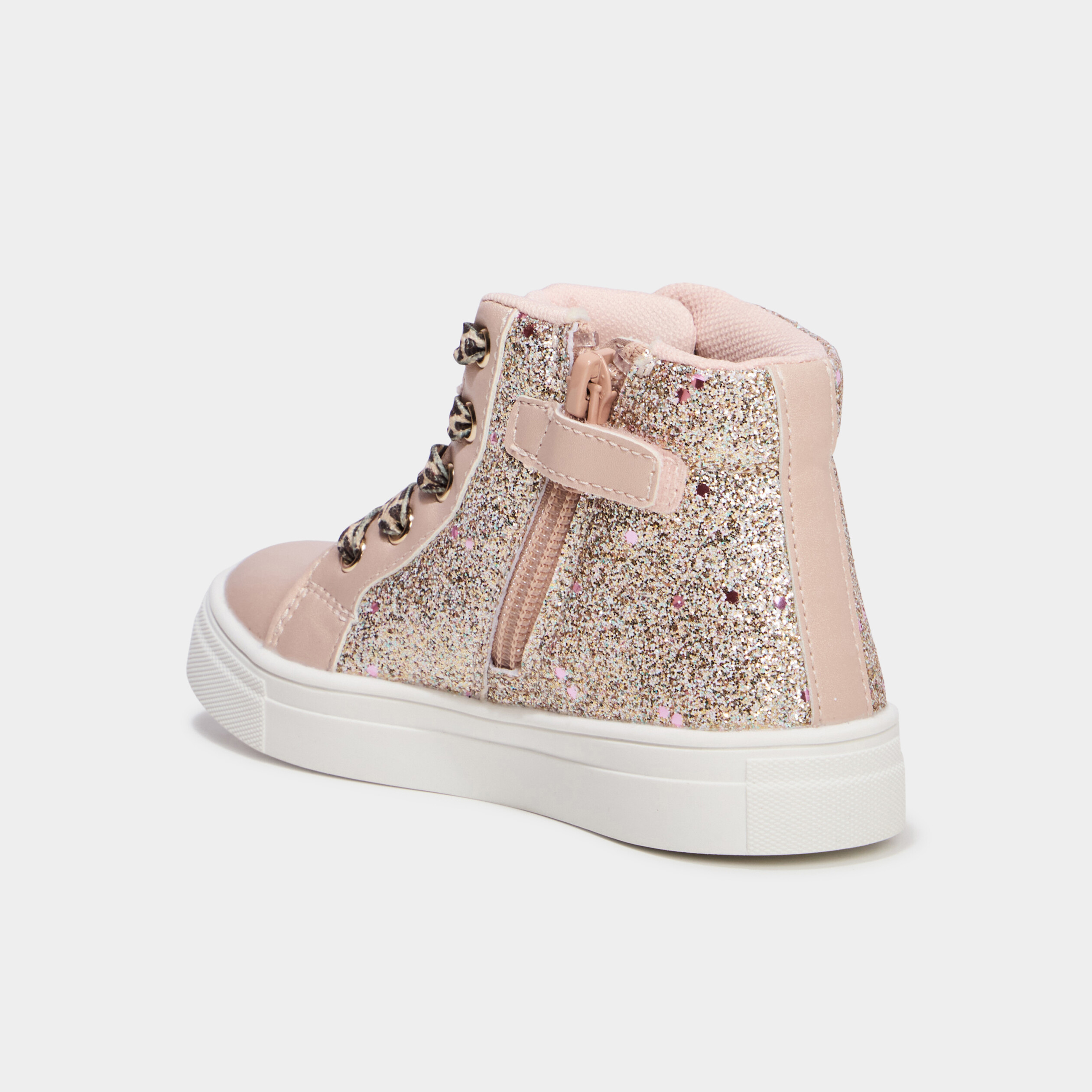 Baskets montantes zipp&eacute;es &agrave; paillettes rose fille