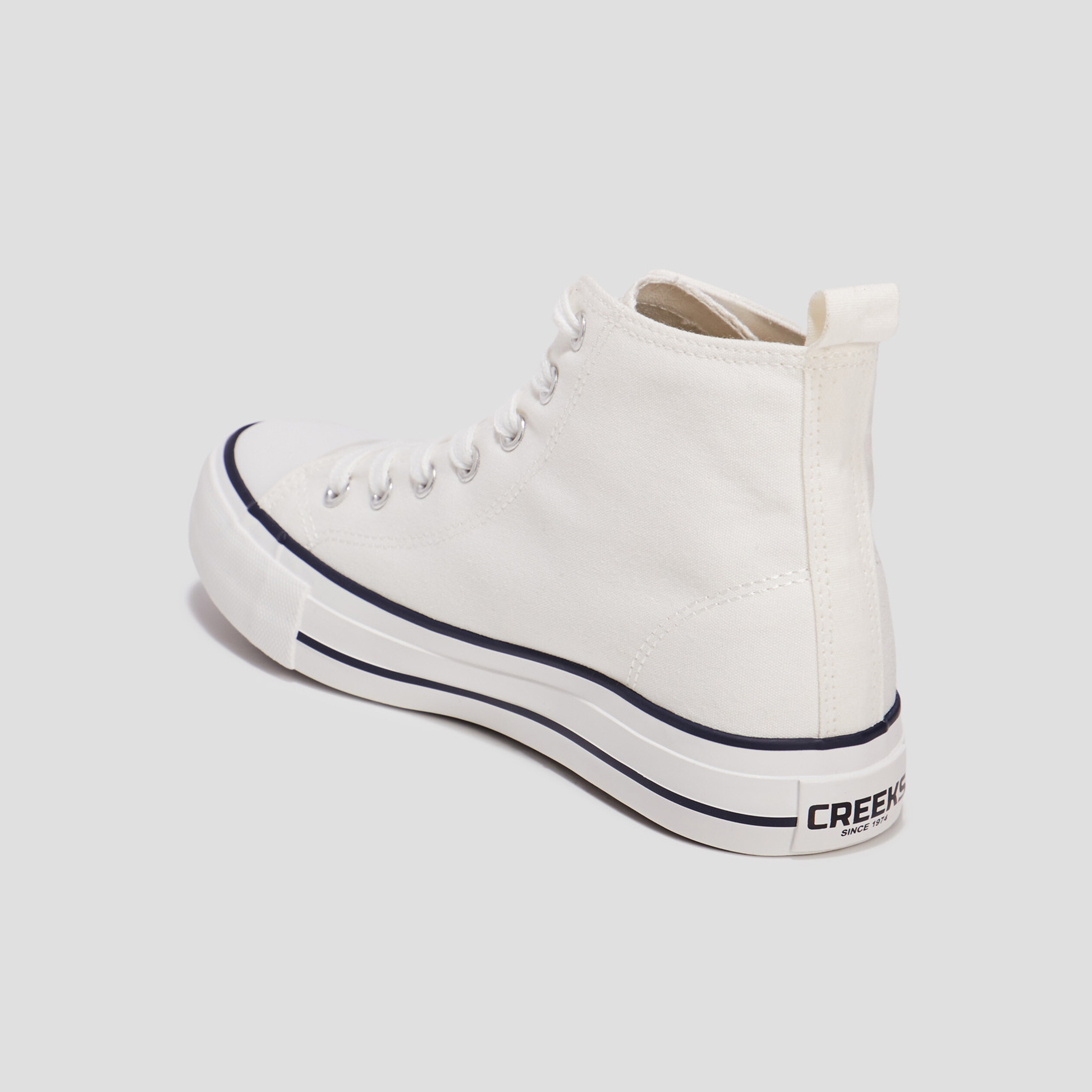 Tennis montantes &agrave; lacets en toile blanc femme
