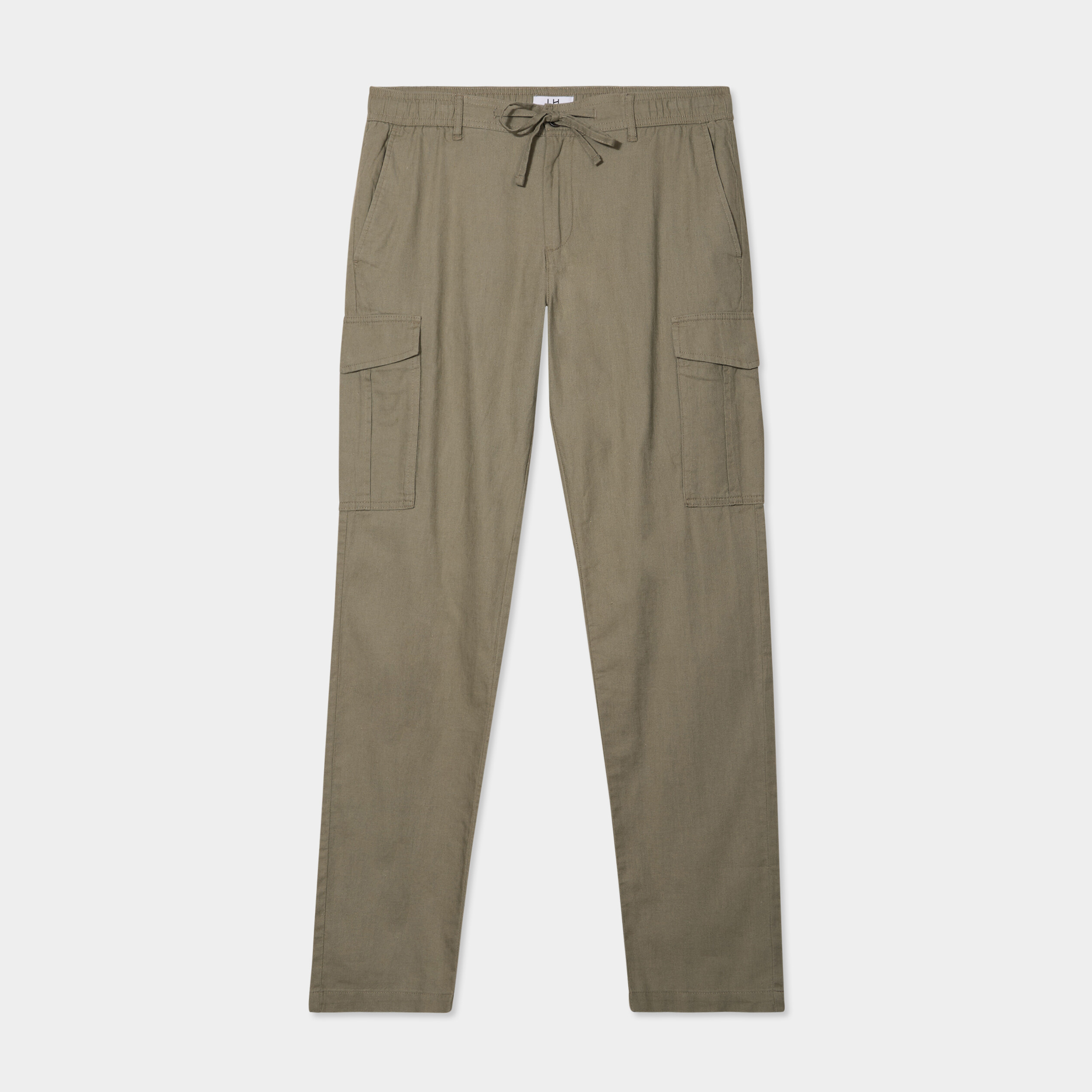 Pantalon cargo en lin m&eacute;lang&eacute; vert kaki homme