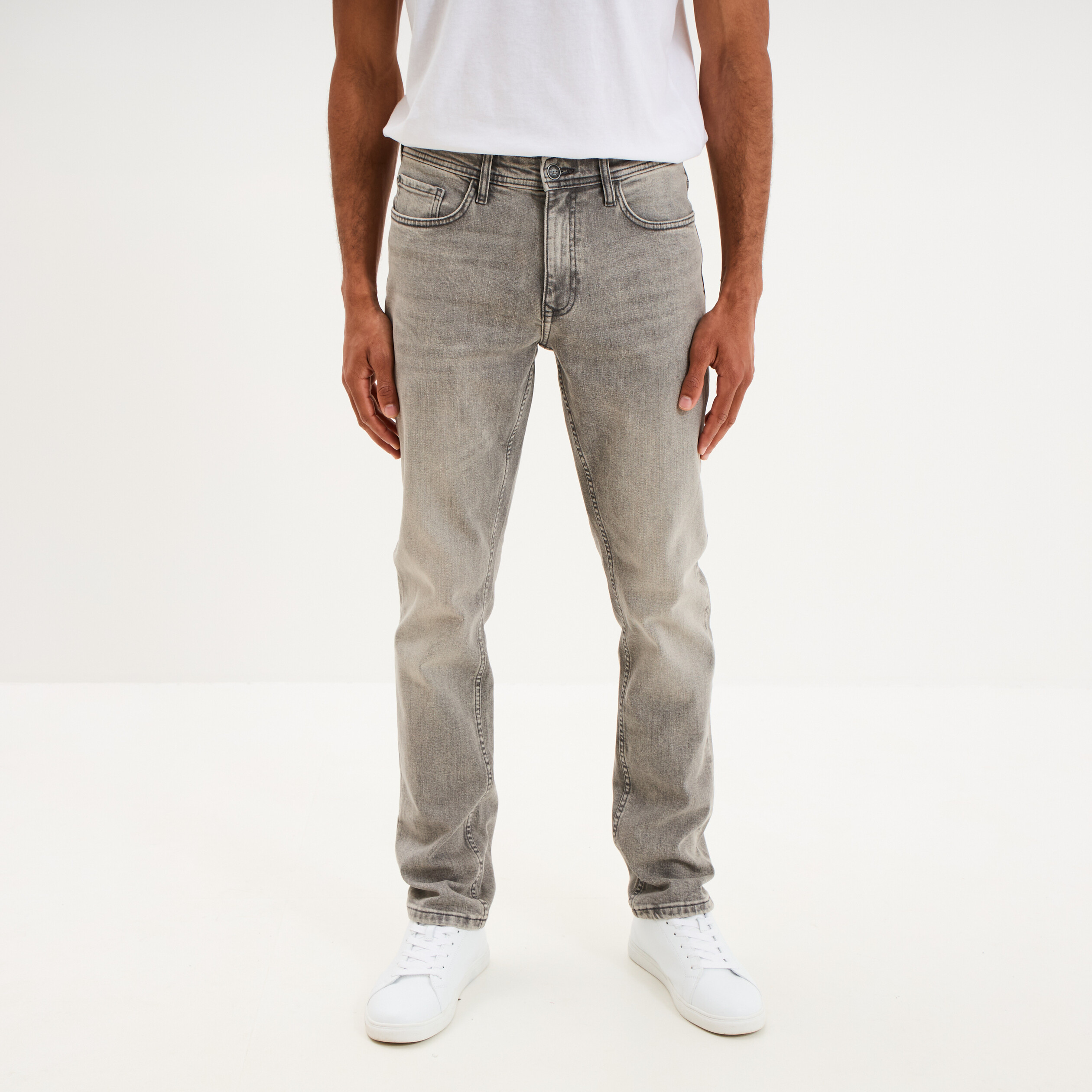 Jeans denim straight 5 poches denim gris homme