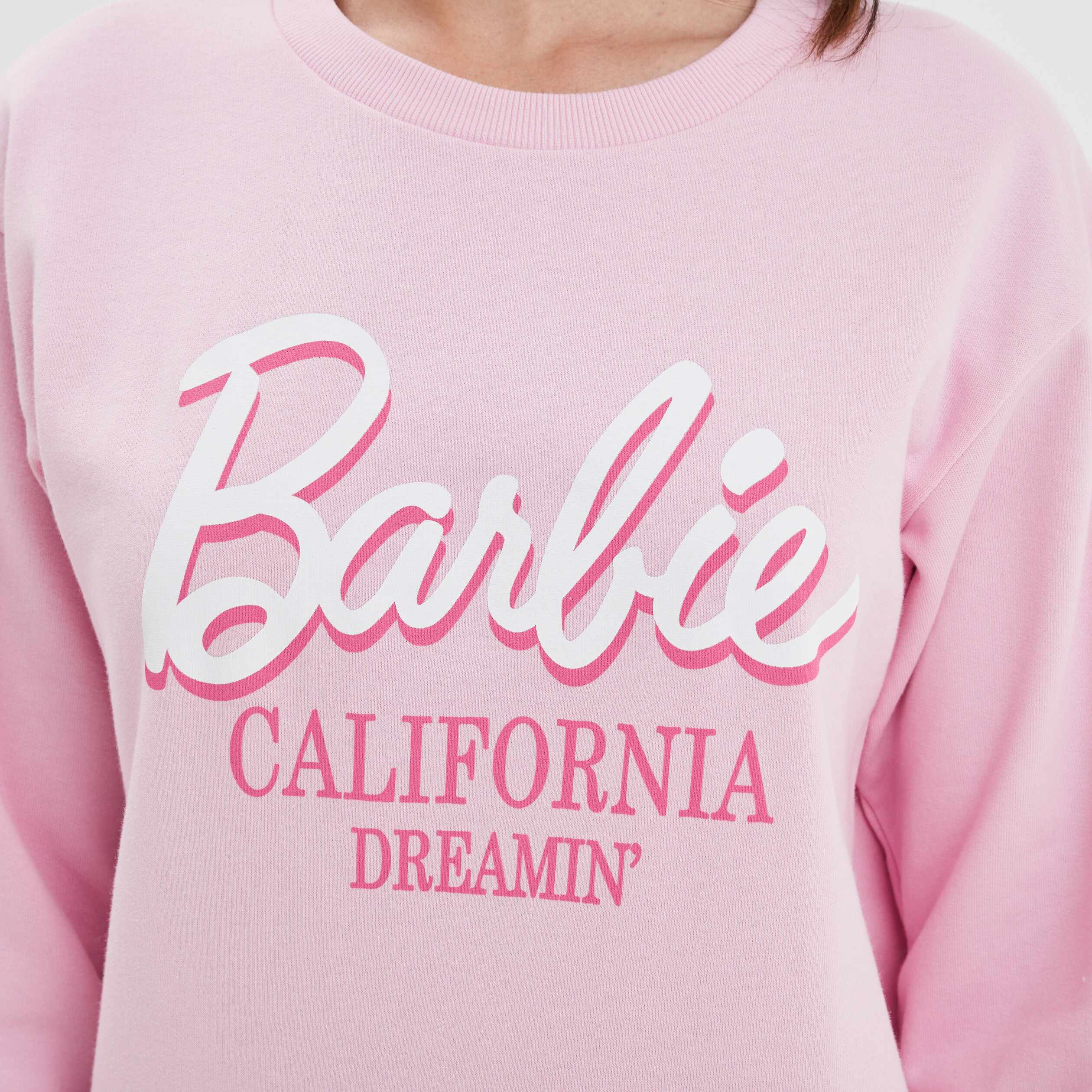 Sweat col rond manches longues Barbie rose femme