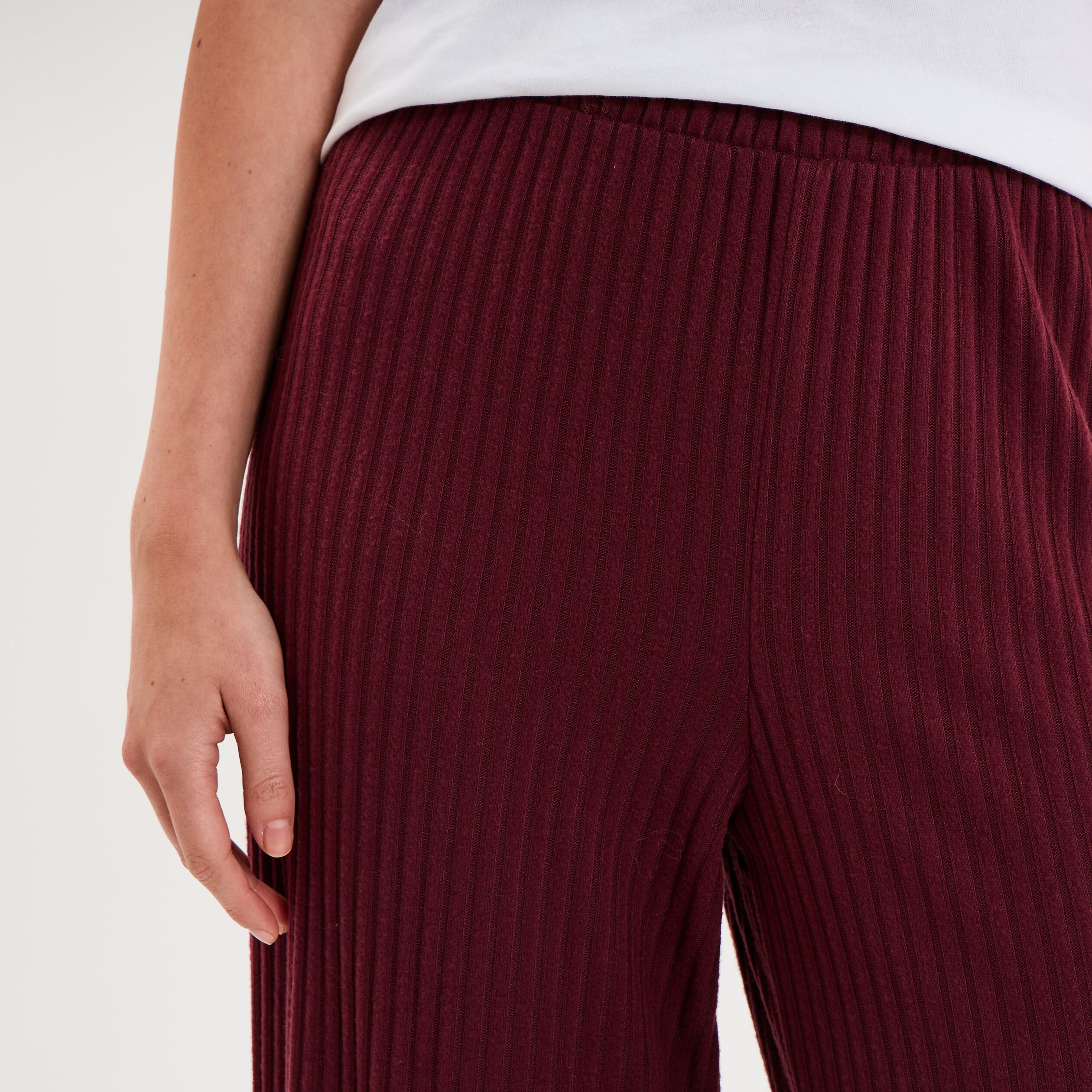 Pantalon de pyjama droit c&ocirc;tel&eacute; prune femme