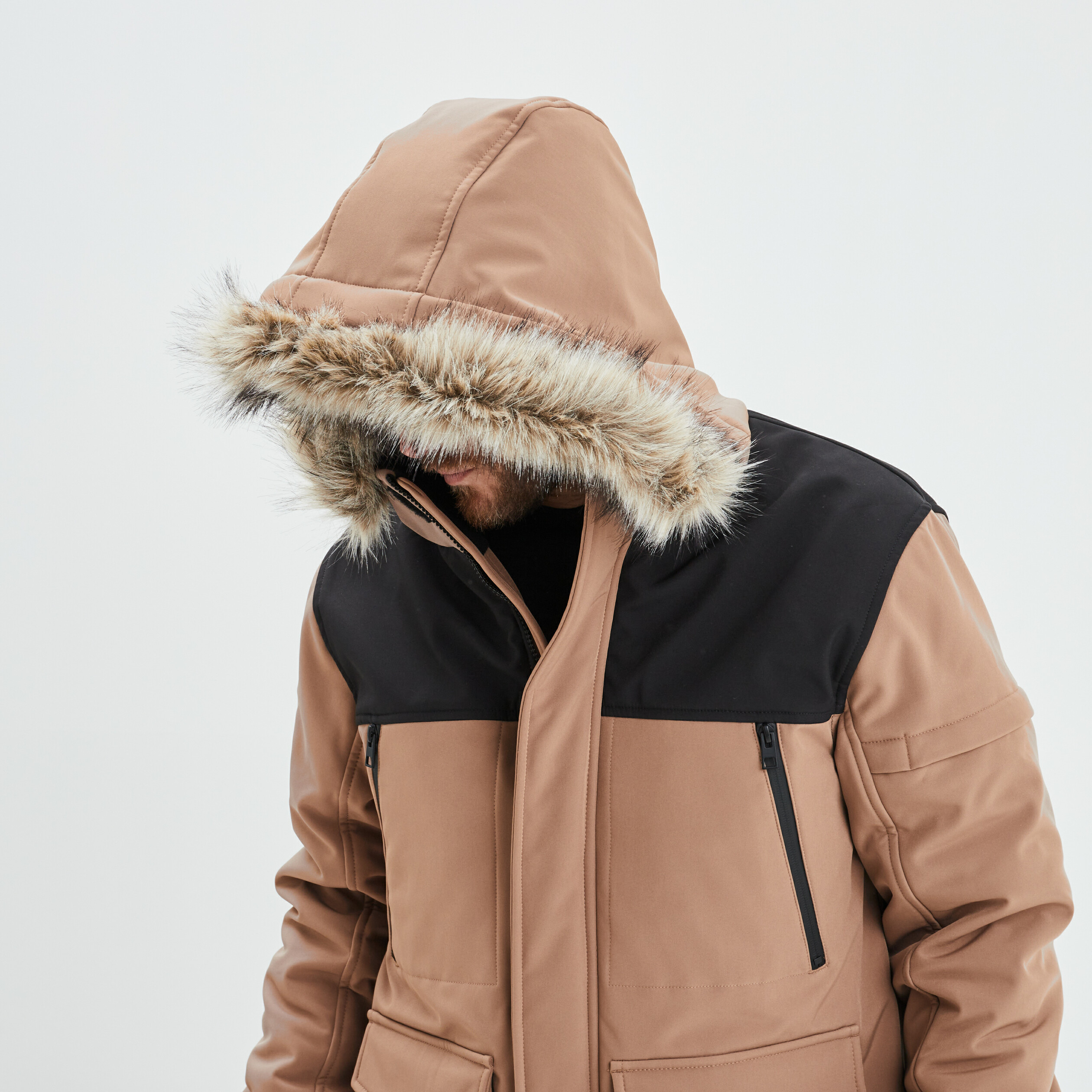 Parka avec capuche fausse fourrure taupe homme