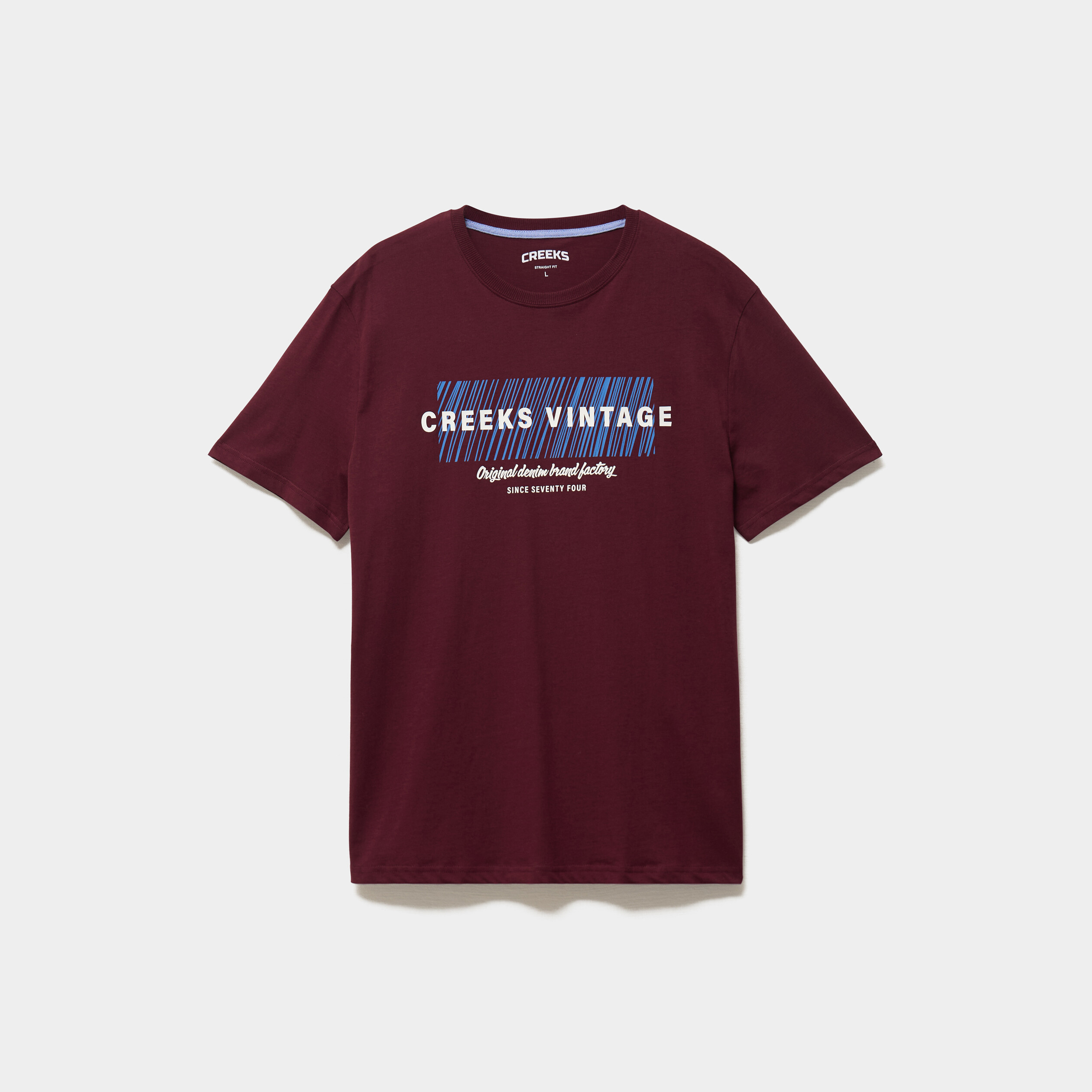 T-shirt manches courtes coton col rond violet fonc&eacute; homme