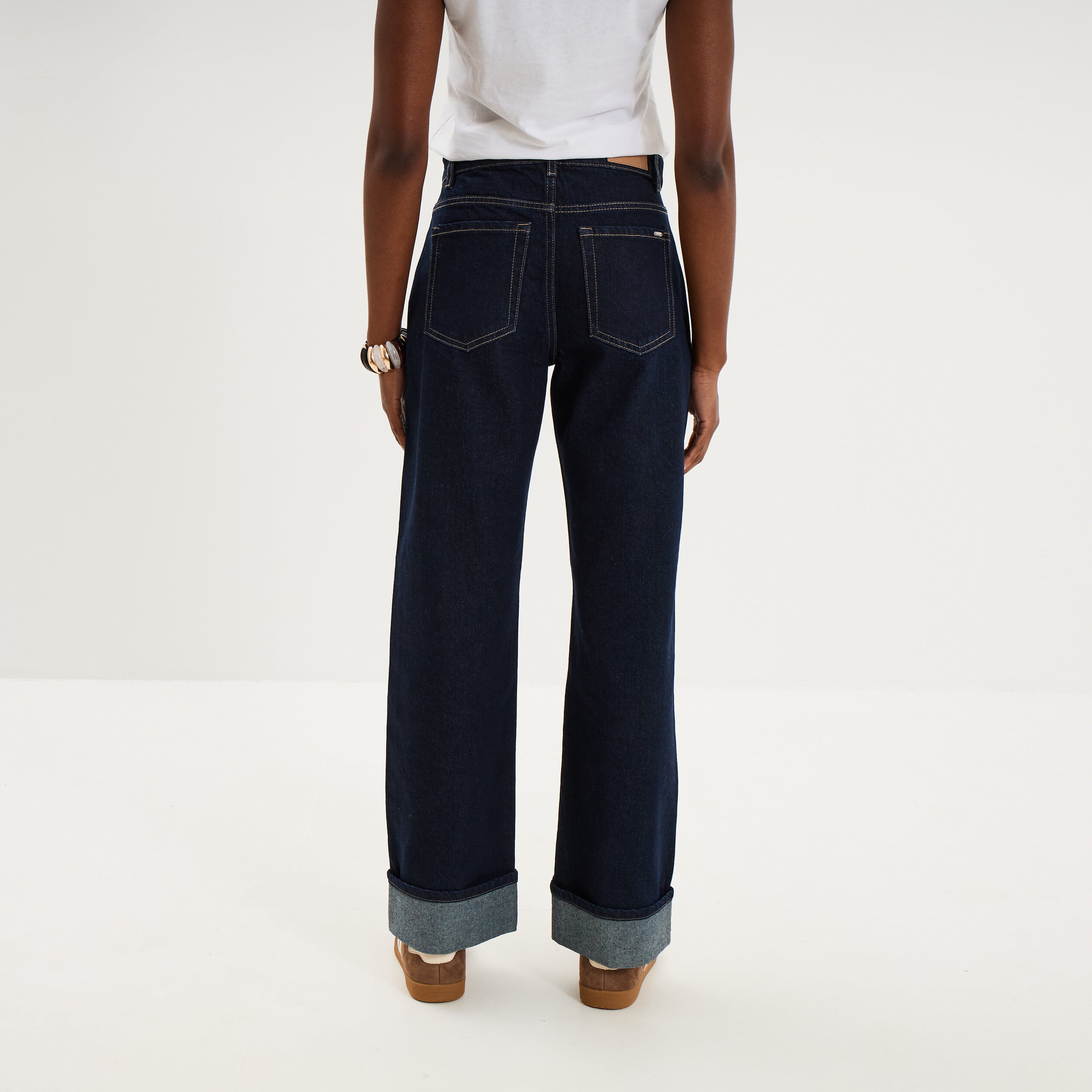 Jean droit bord revers 7/8&egrave;me denim brut femme