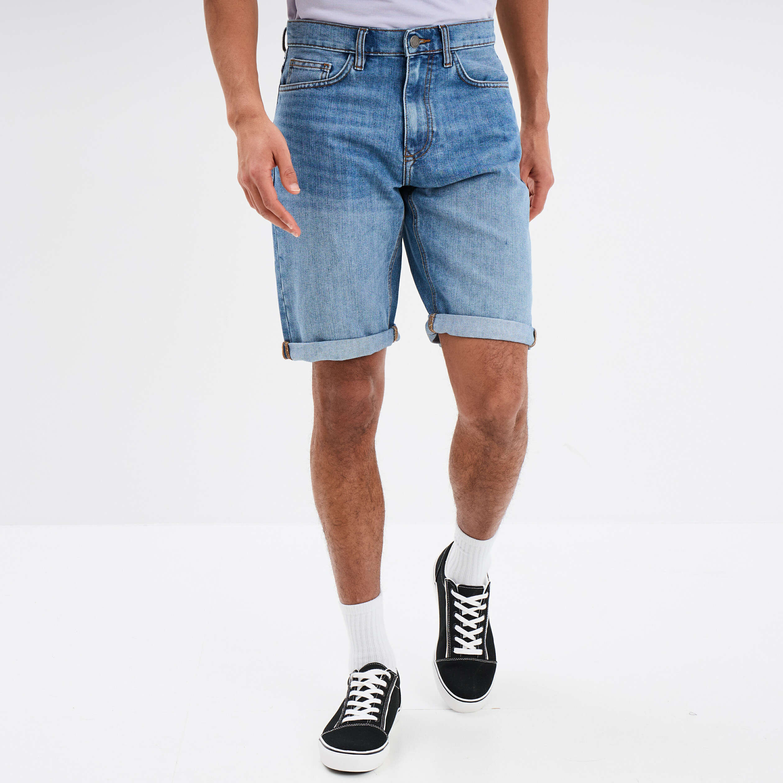 Bermuda short droit en jean denim double stone homme