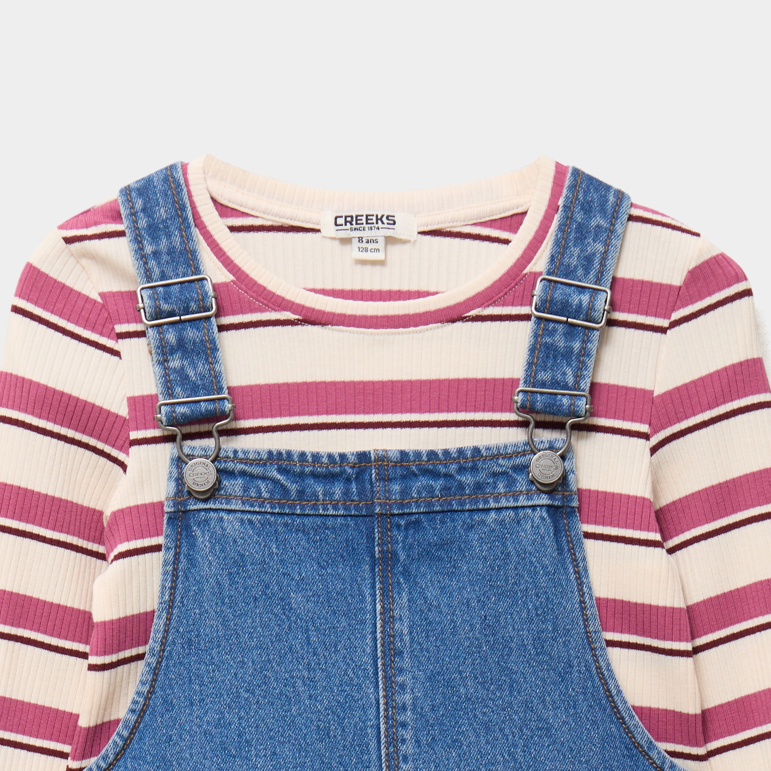 Ensemble robe salopette et t-shirt denim stone fille