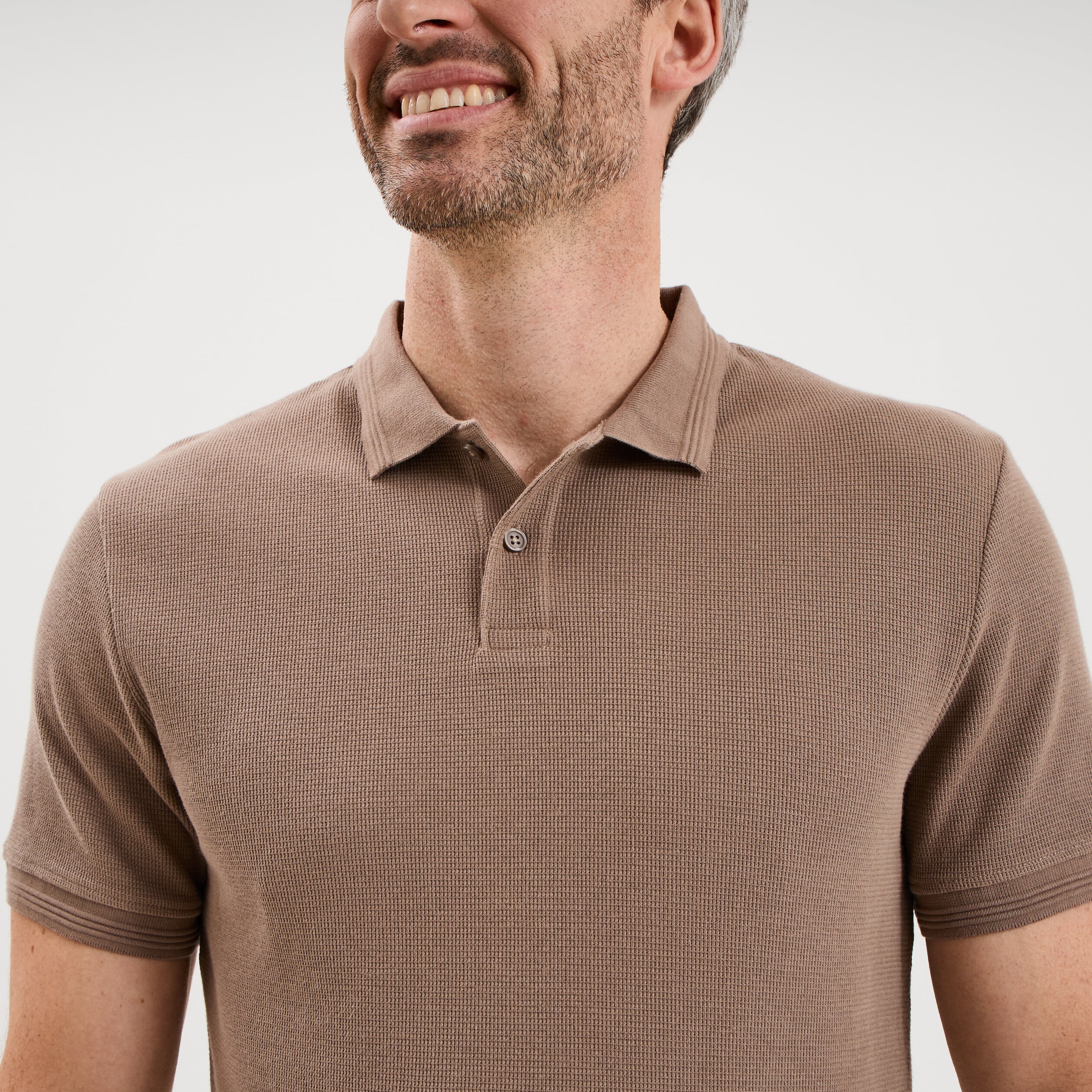 Polo textur&eacute; manches courtes coton marron homme