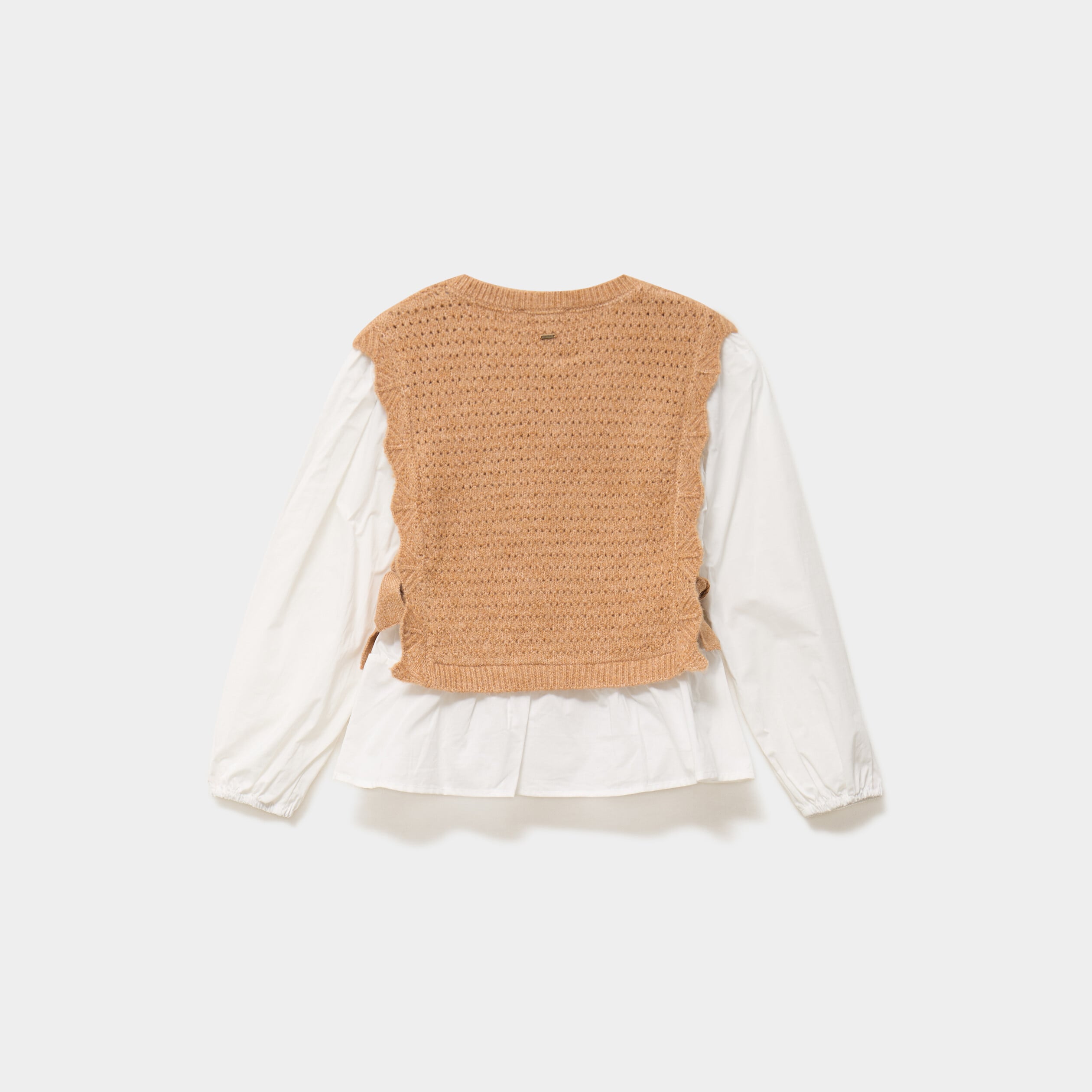 Pull effet 2-en-1 manches blouse camel fille