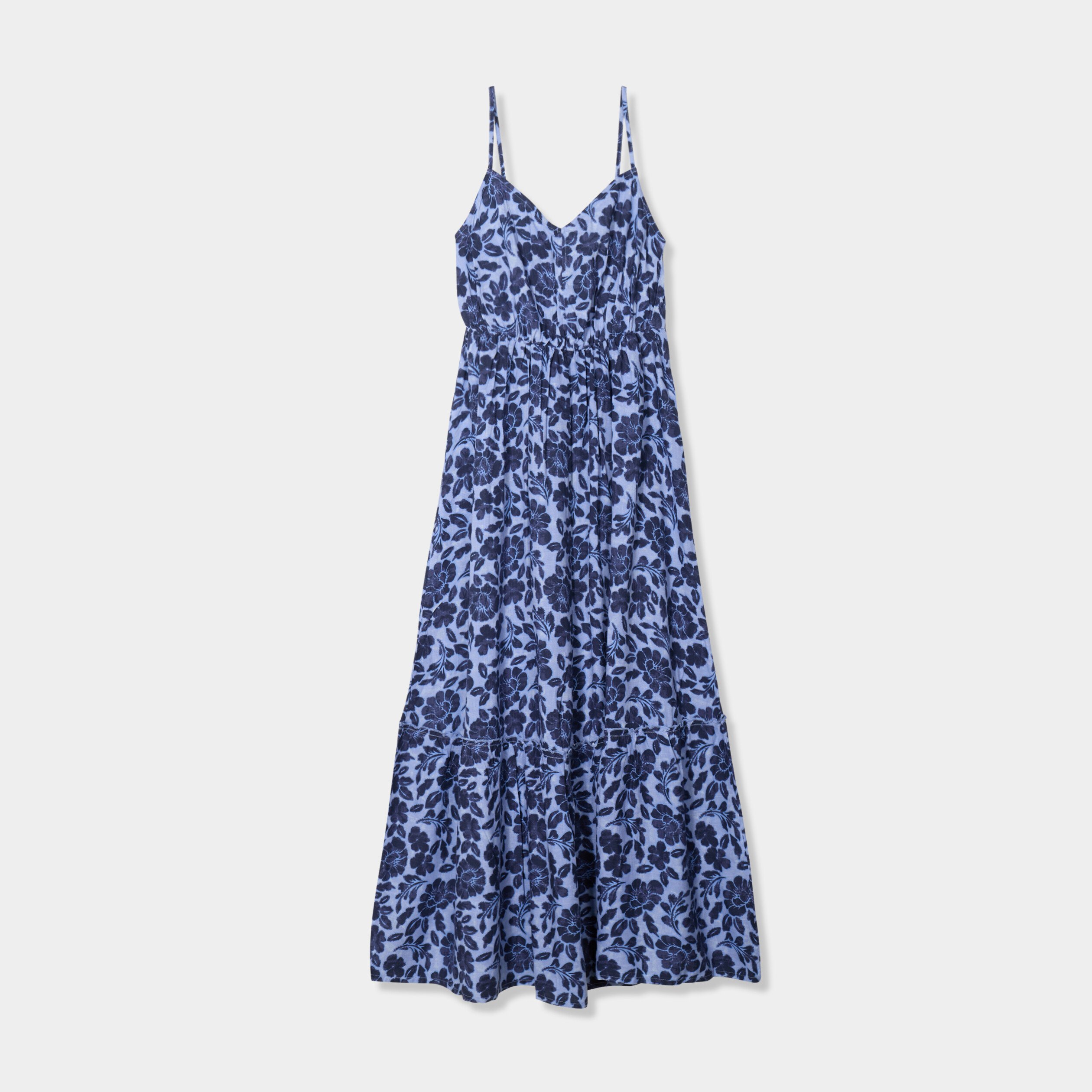 robe longue bretelles et col en v bleu femme Robe longue bretelles et col en V bleu femme