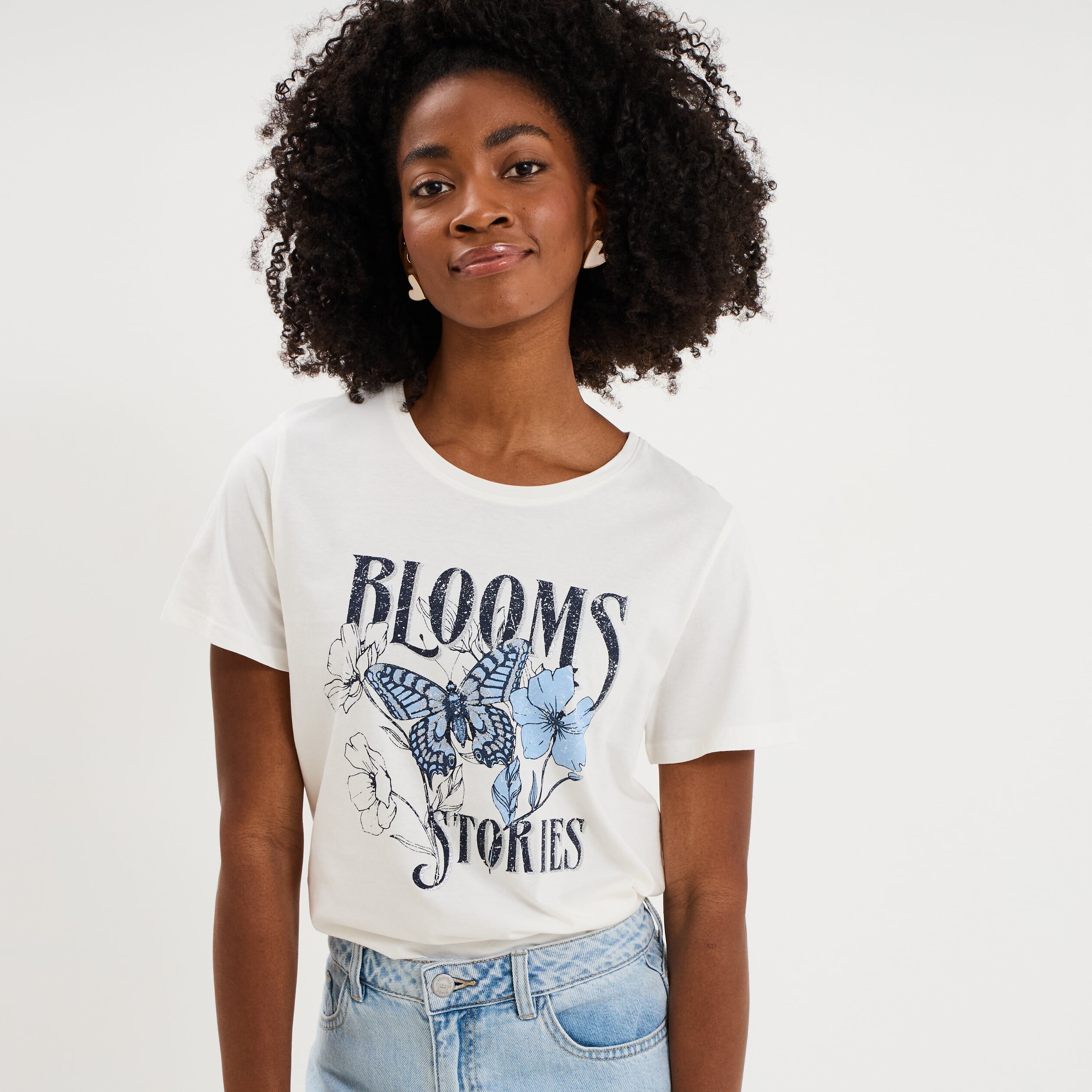 T-shirt ajust&eacute; manches courtes coton blanc femme
