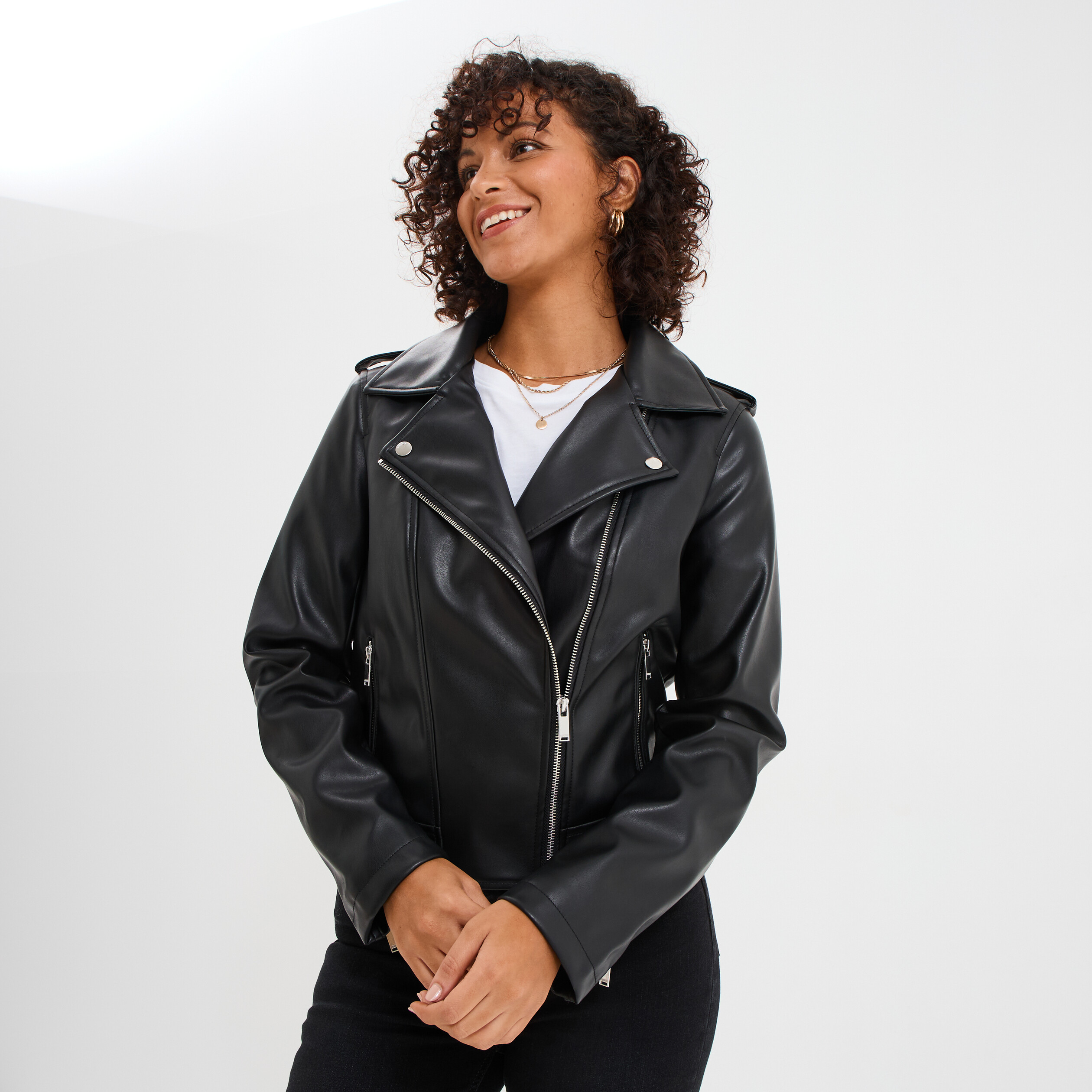 veste biker simili cuir noir femme Veste biker simili cuir noir femme