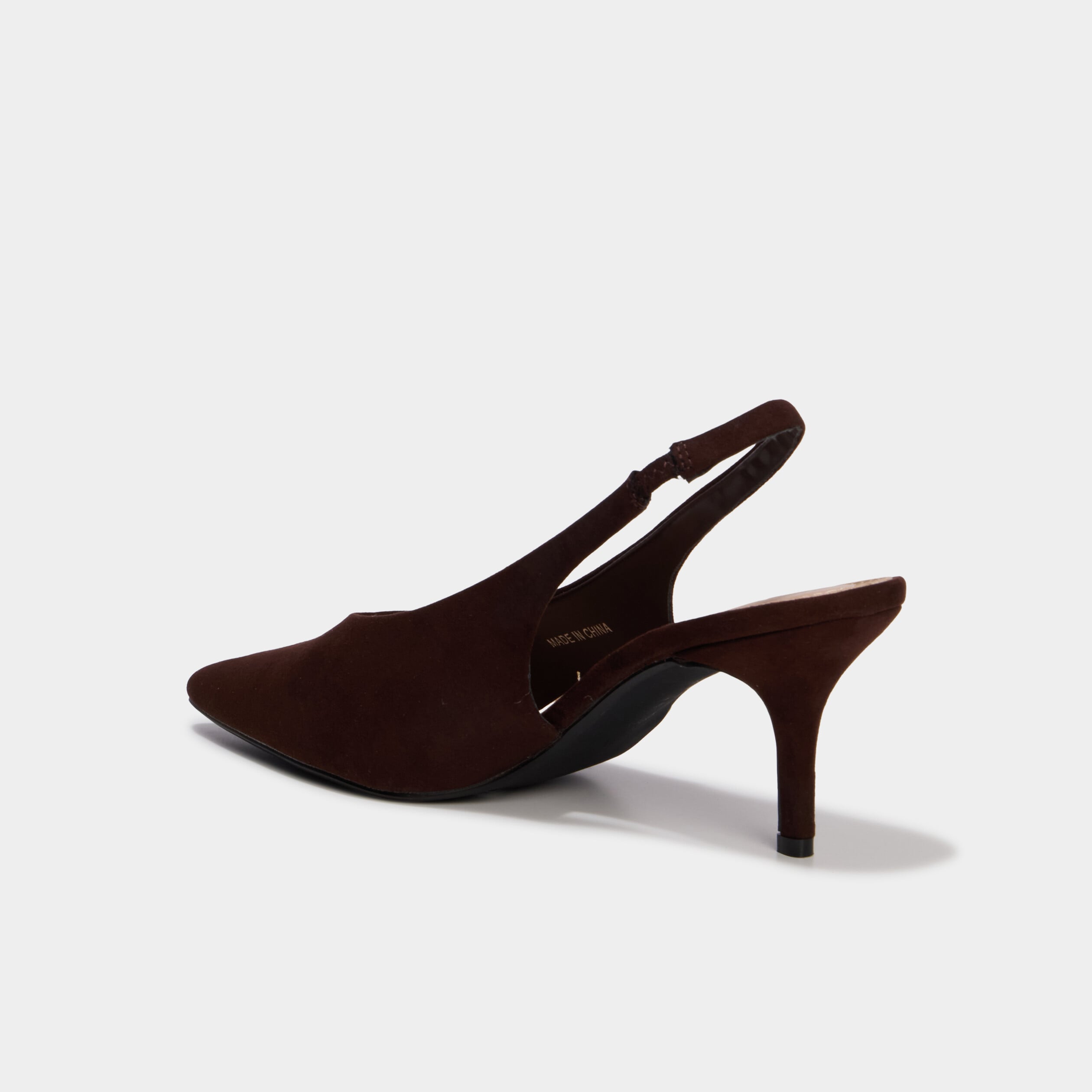 Escarpins slingback &agrave; talons aiguilles marron fonc&eacute; femme