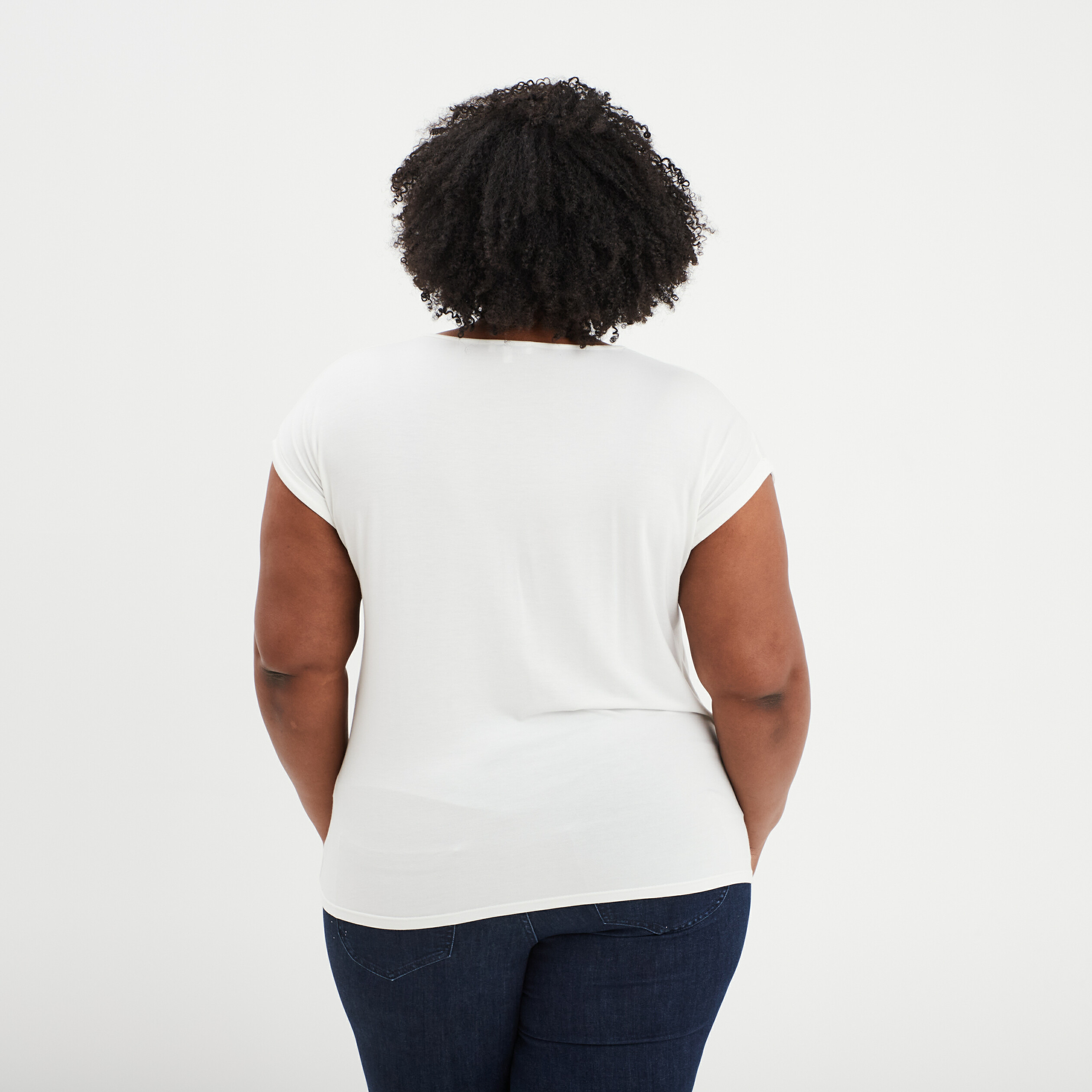 T-shirt Col Rond Manches 3/4 Coton Ecru Femme Grande Taille | La Halle