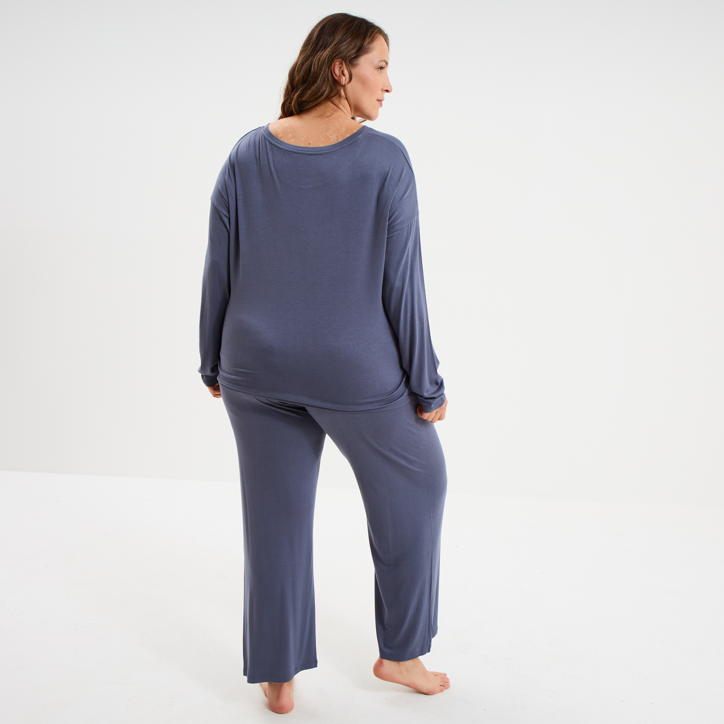 Ensemble pyjama 2 pi&egrave;ces bleu gris femme grande taille