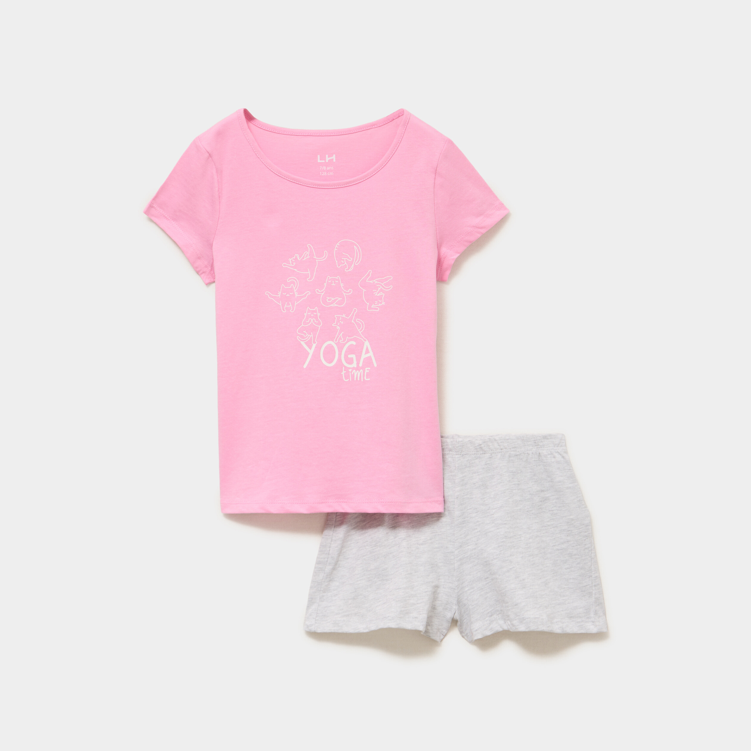 Ensemble pyjama short et t-shirt coton rose fille