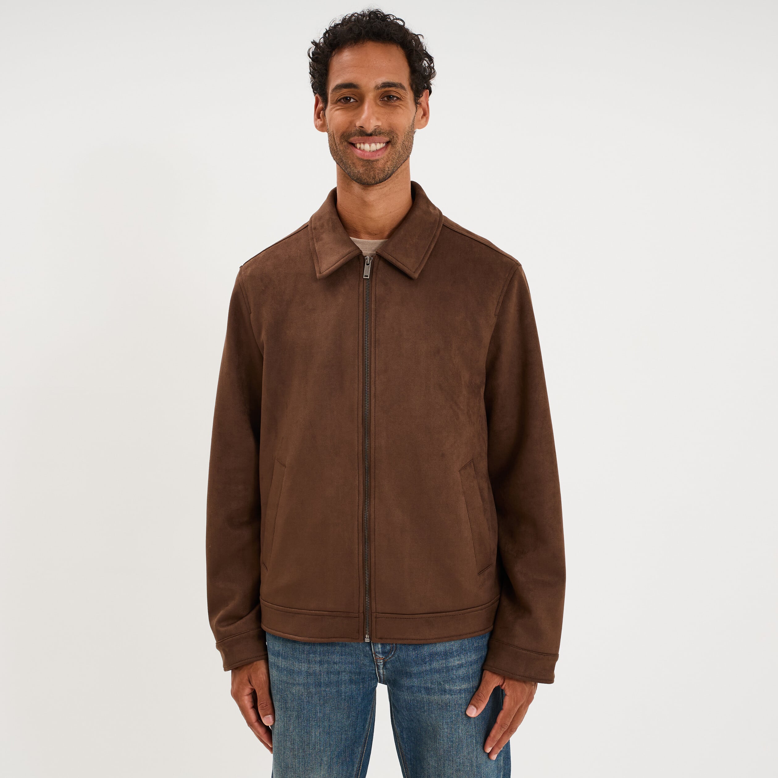 Veste droite zipp&eacute;e effet simili cuir camel homme