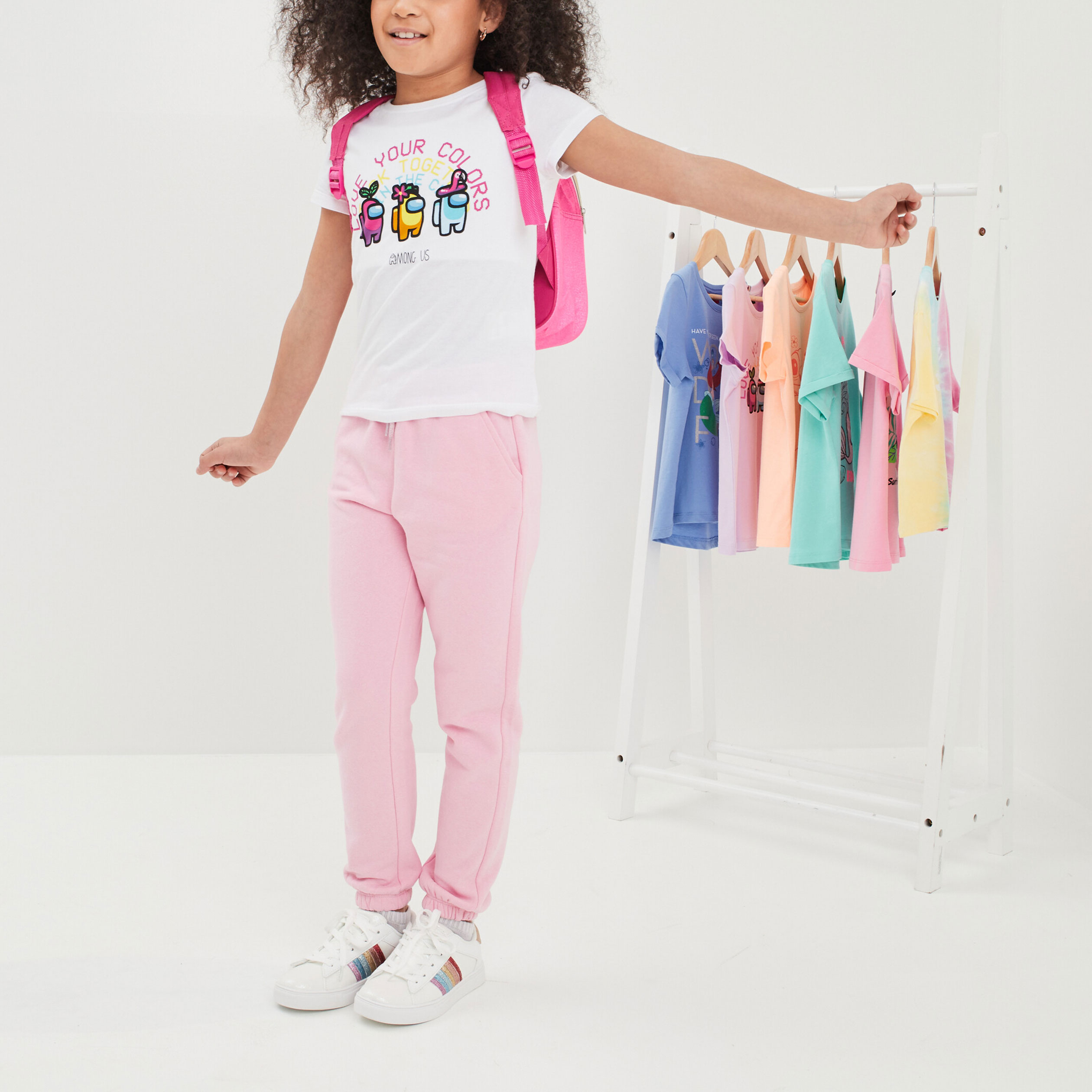 Pantalon de jogging bas élastiqué rose pastel fille