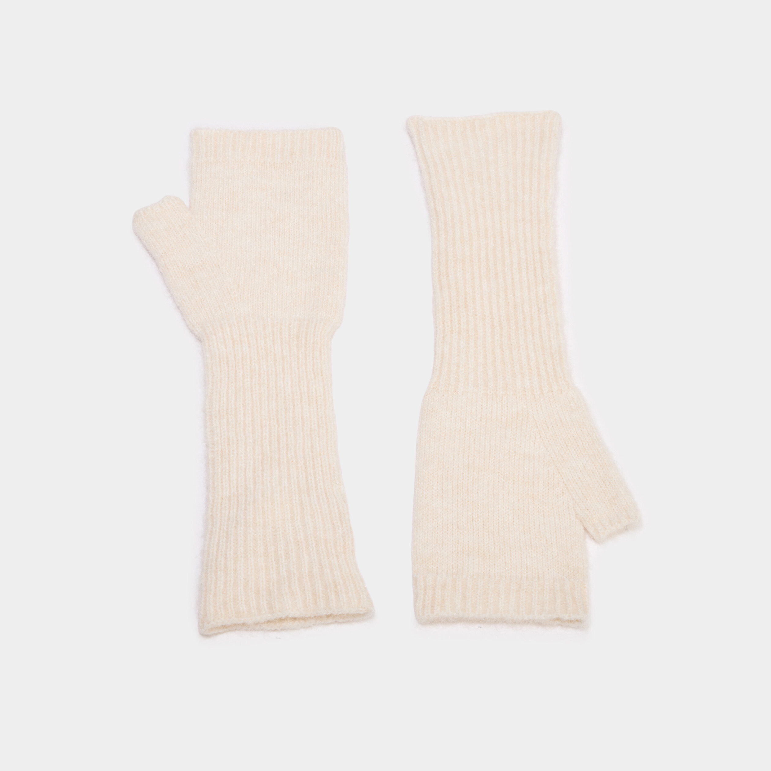 Mitaines longues en maille c&ocirc;tel&eacute;e blanc femme