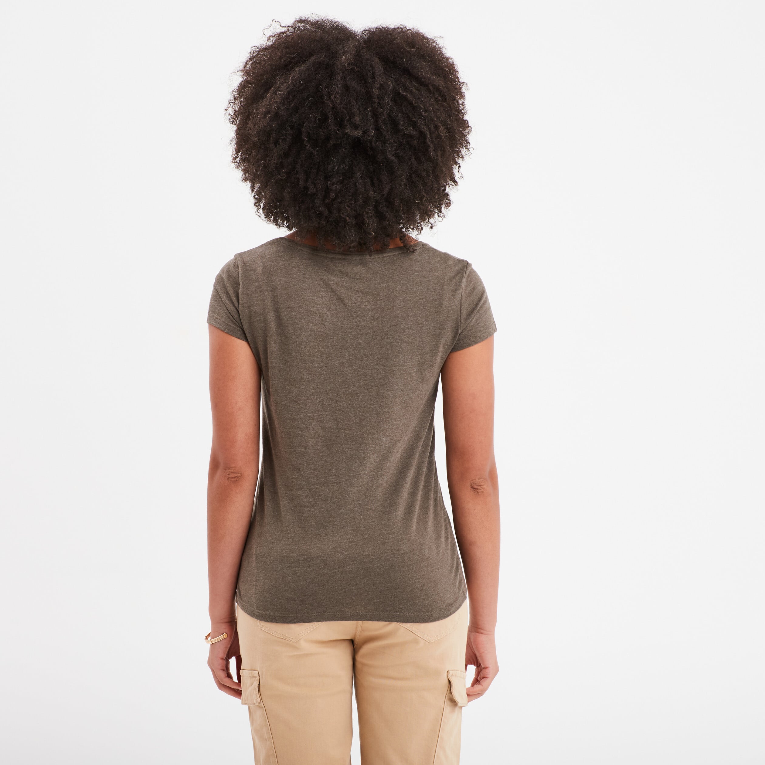 T-shirt manches courtes col rond vert kaki femme