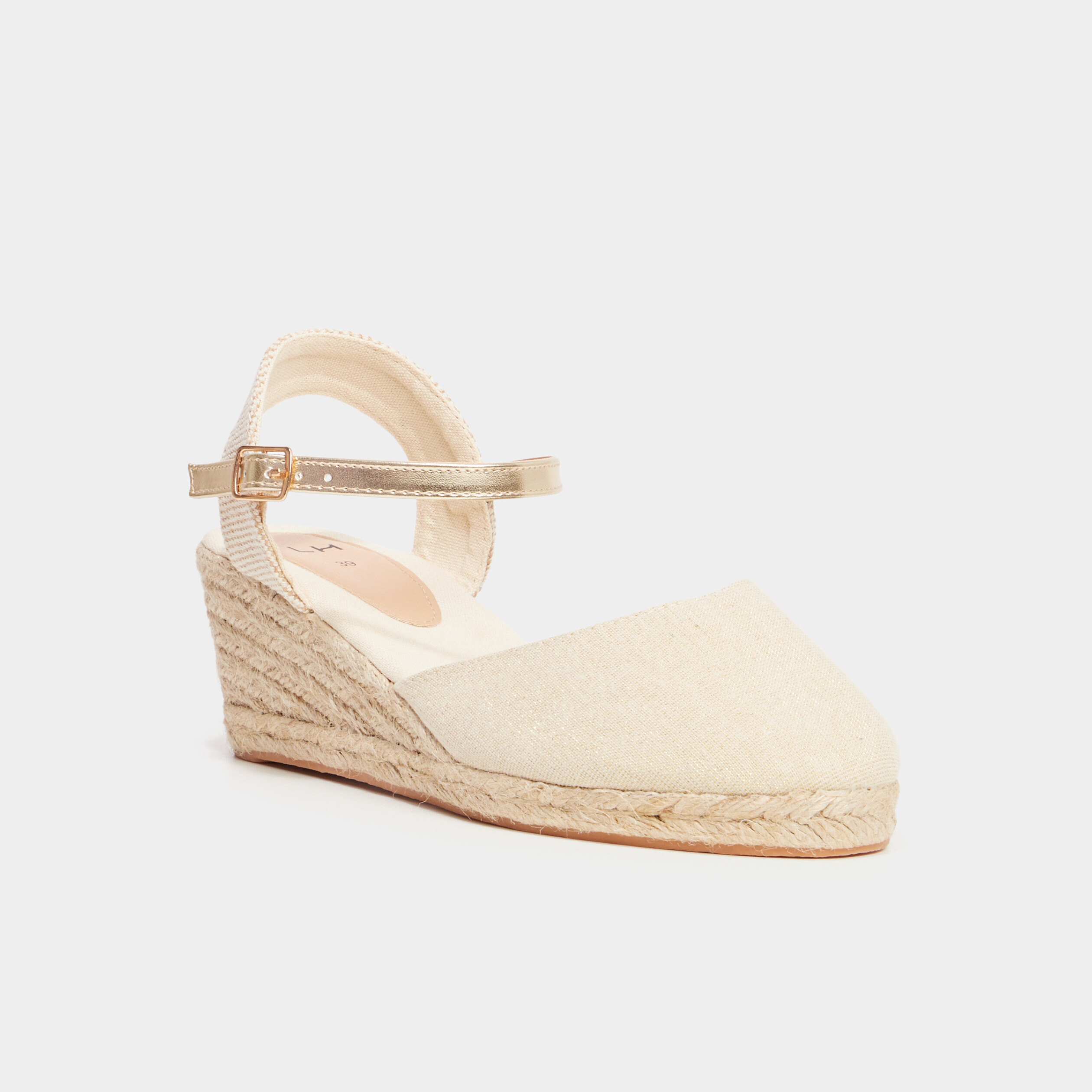 Sandales espadrilles compens&eacute;es toile jaune or femme