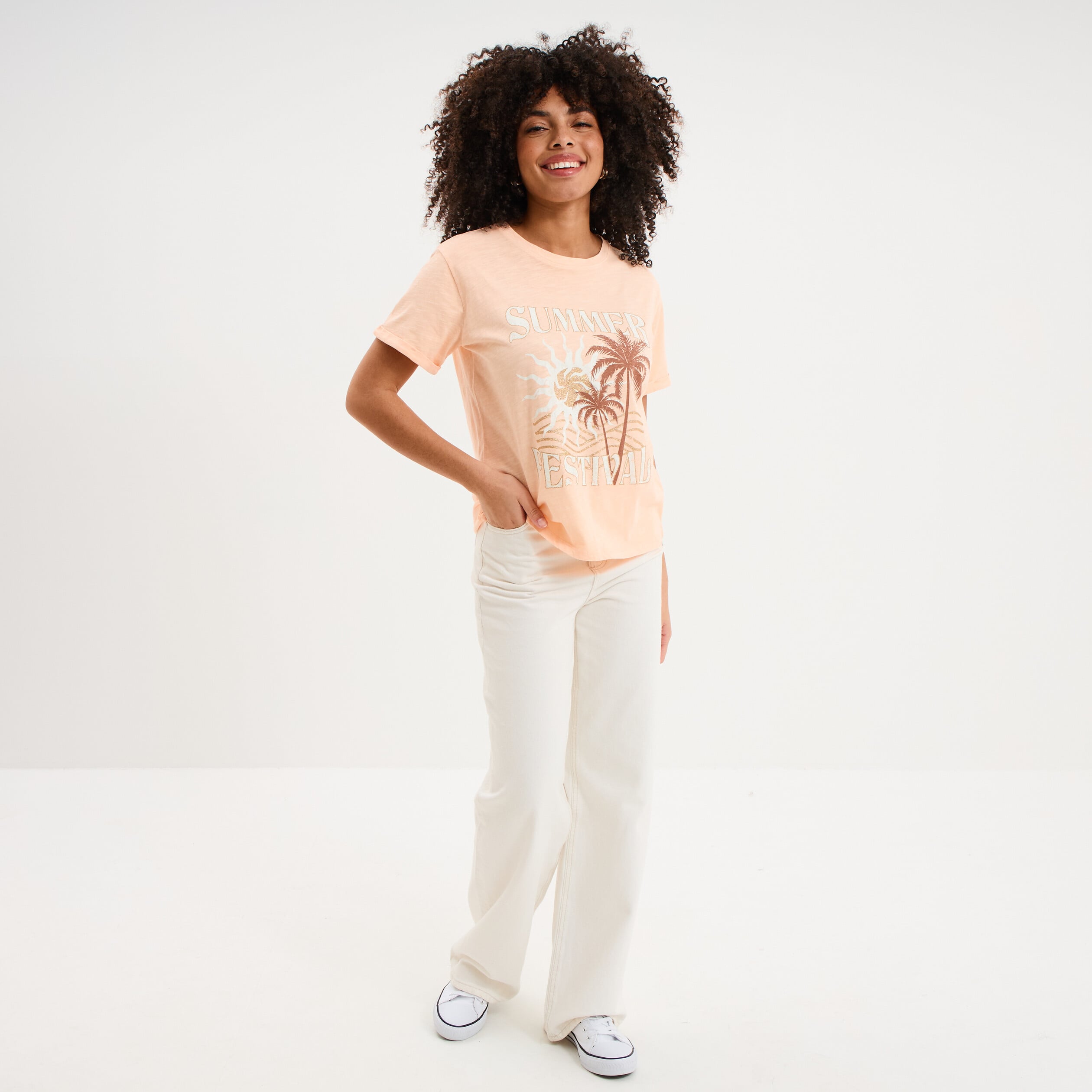 T-shirt manches courtes coton orange fluo femme