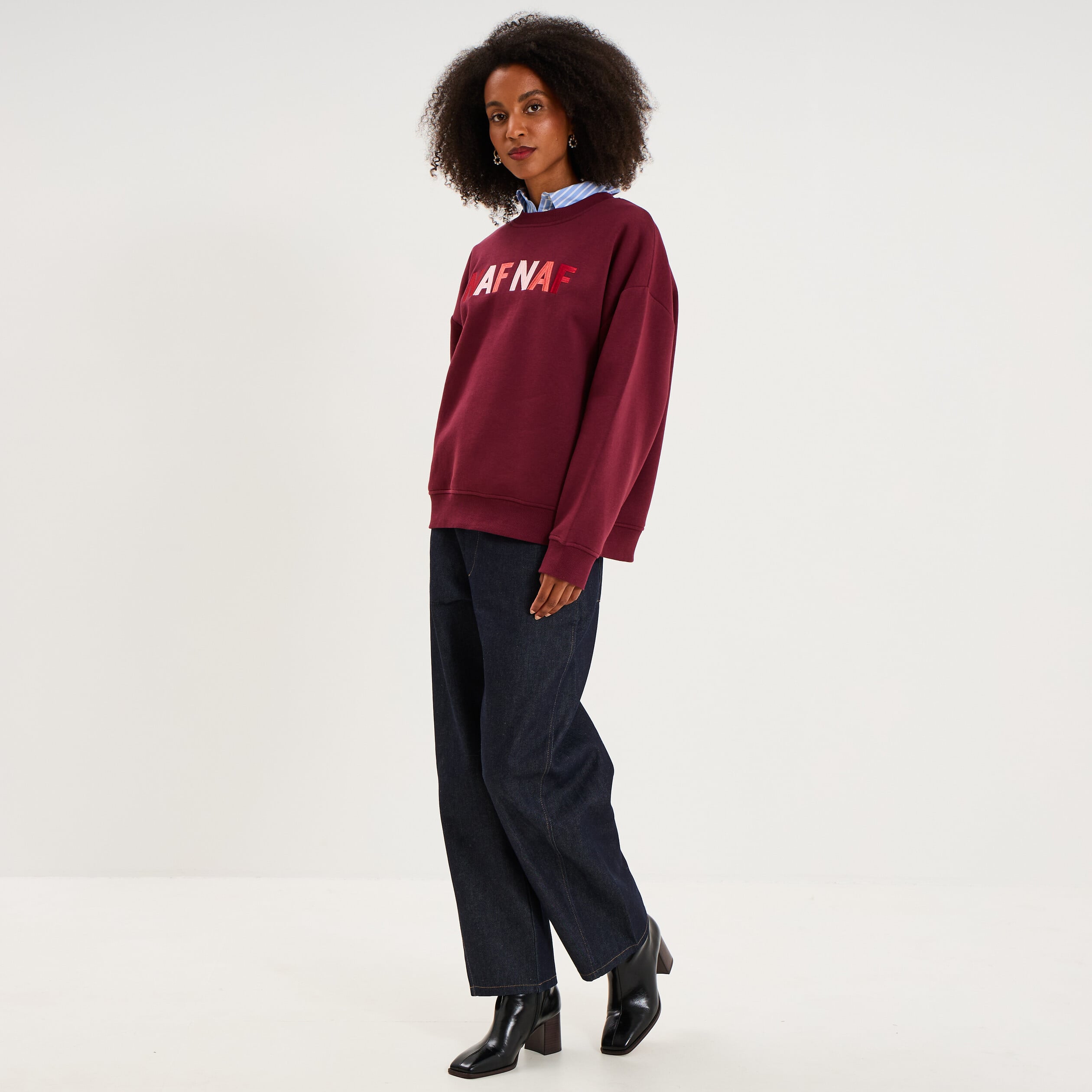 Sweat col rond logo oversize bordeaux femme