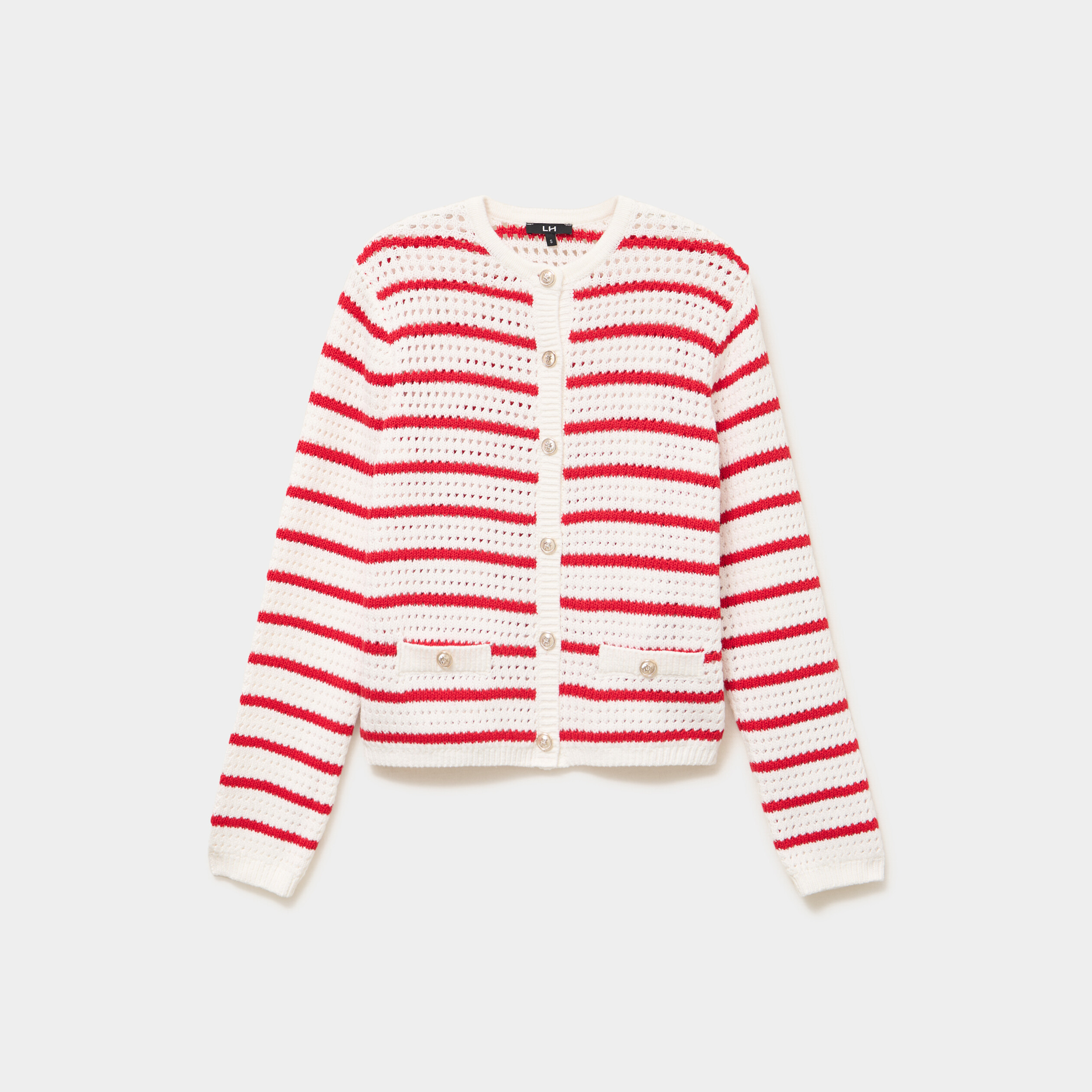 Gilet effet ajour&eacute; manches longues coton ecru femme