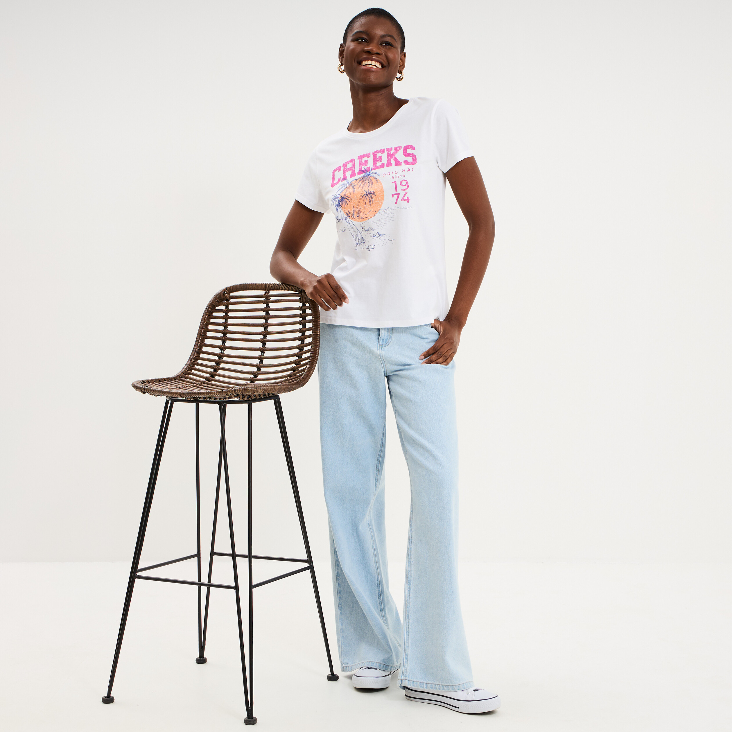 T-shirt manches courtes col rond coton blanc femme