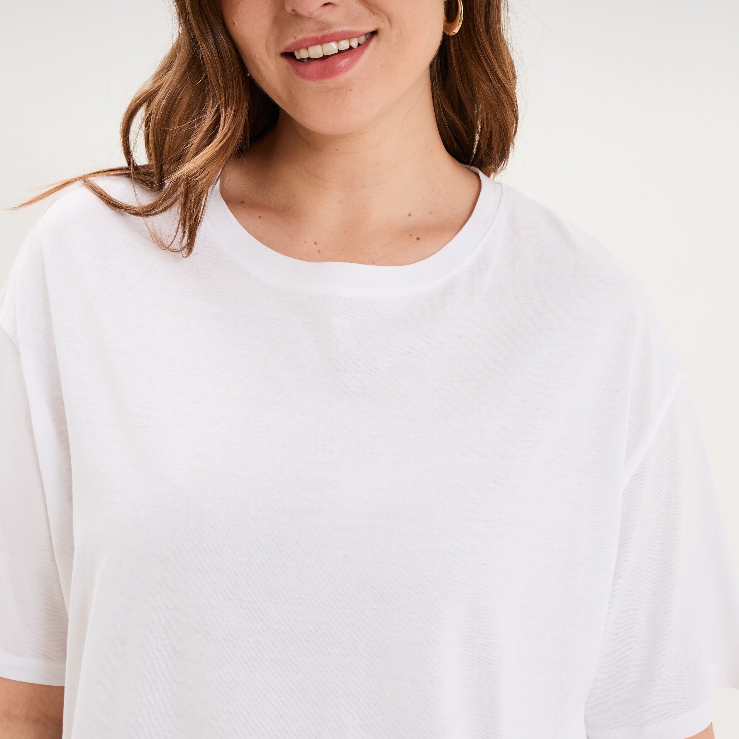 T-shirt col rond manches courtes coton blanc femme grande taille