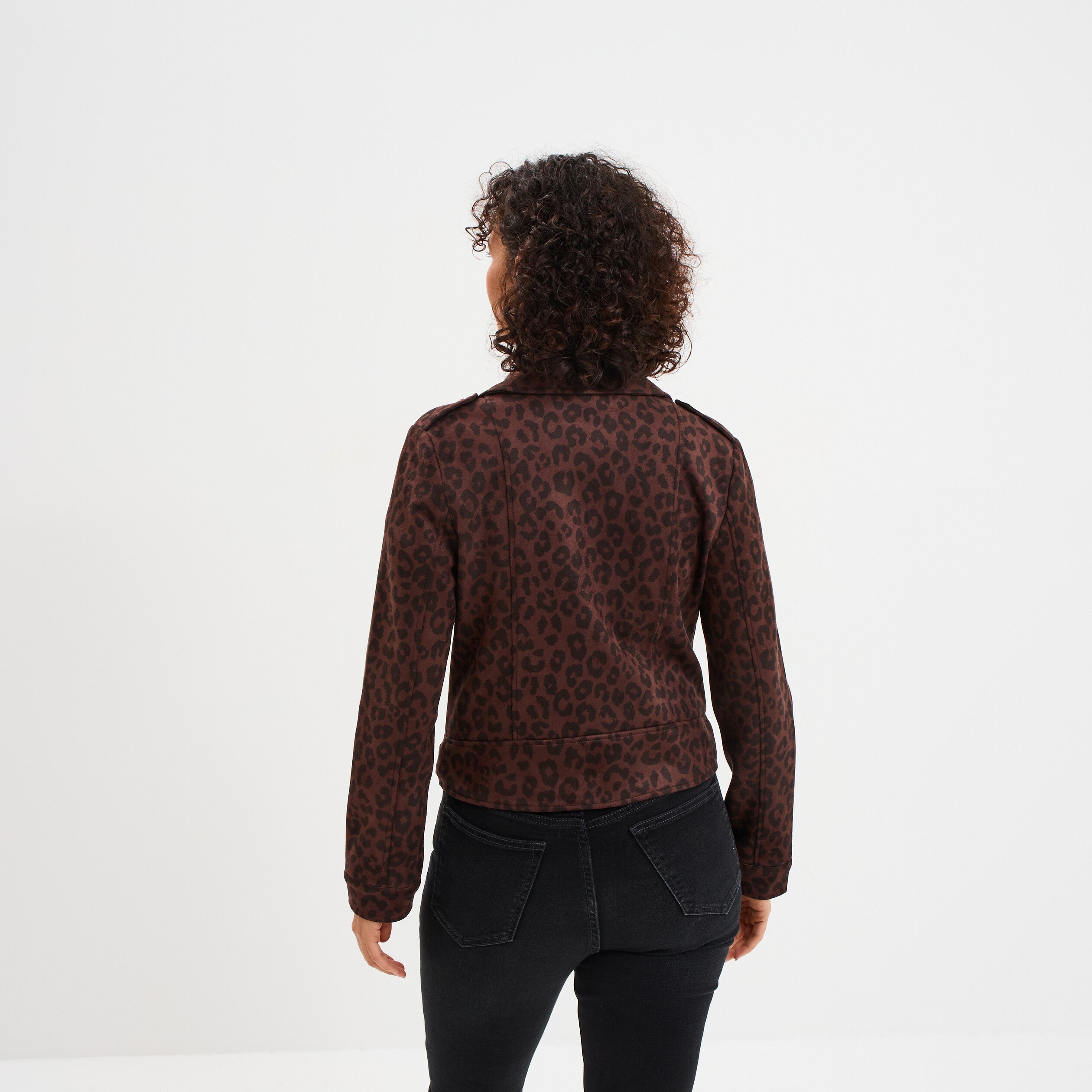 veste courte esprit biker effet suedine marron fonce femme Veste courte esprit biker effet suédine marron foncé femme