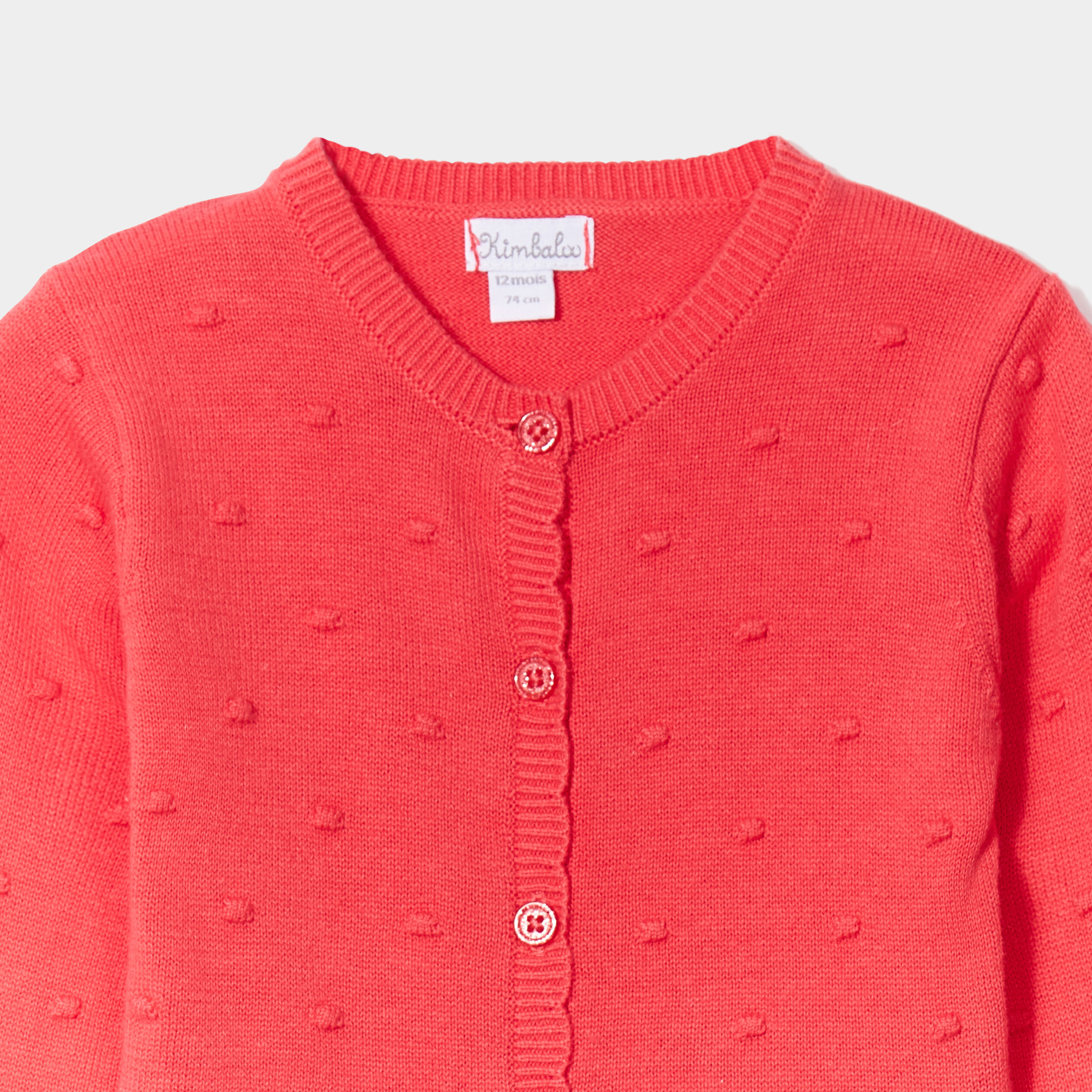 gilet coton boutonne a bord festonne rose corail bebef Gilet coton boutonné à bord festonné rose corail bébé fille