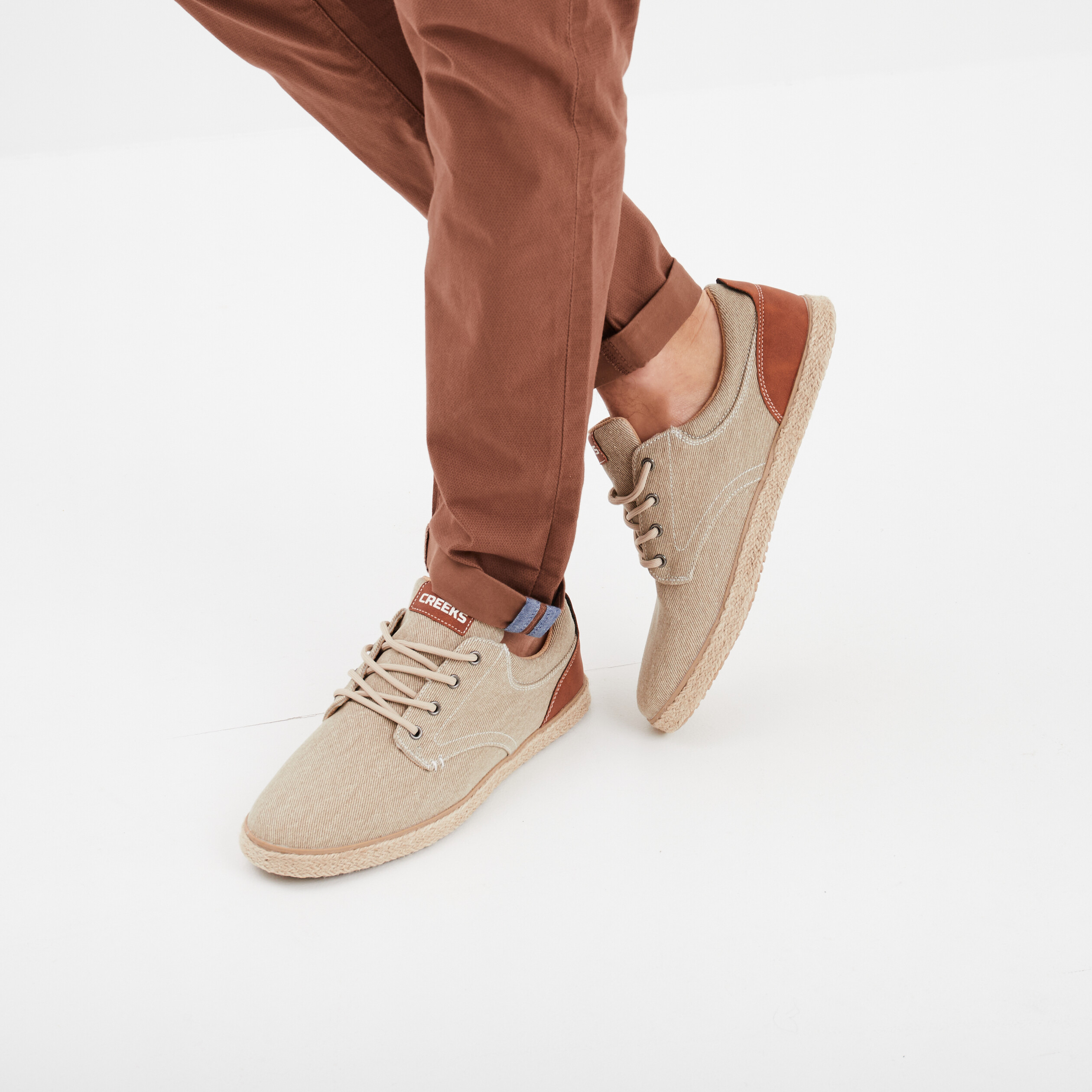 Derbies toile &agrave; lacets Creeks sable homme