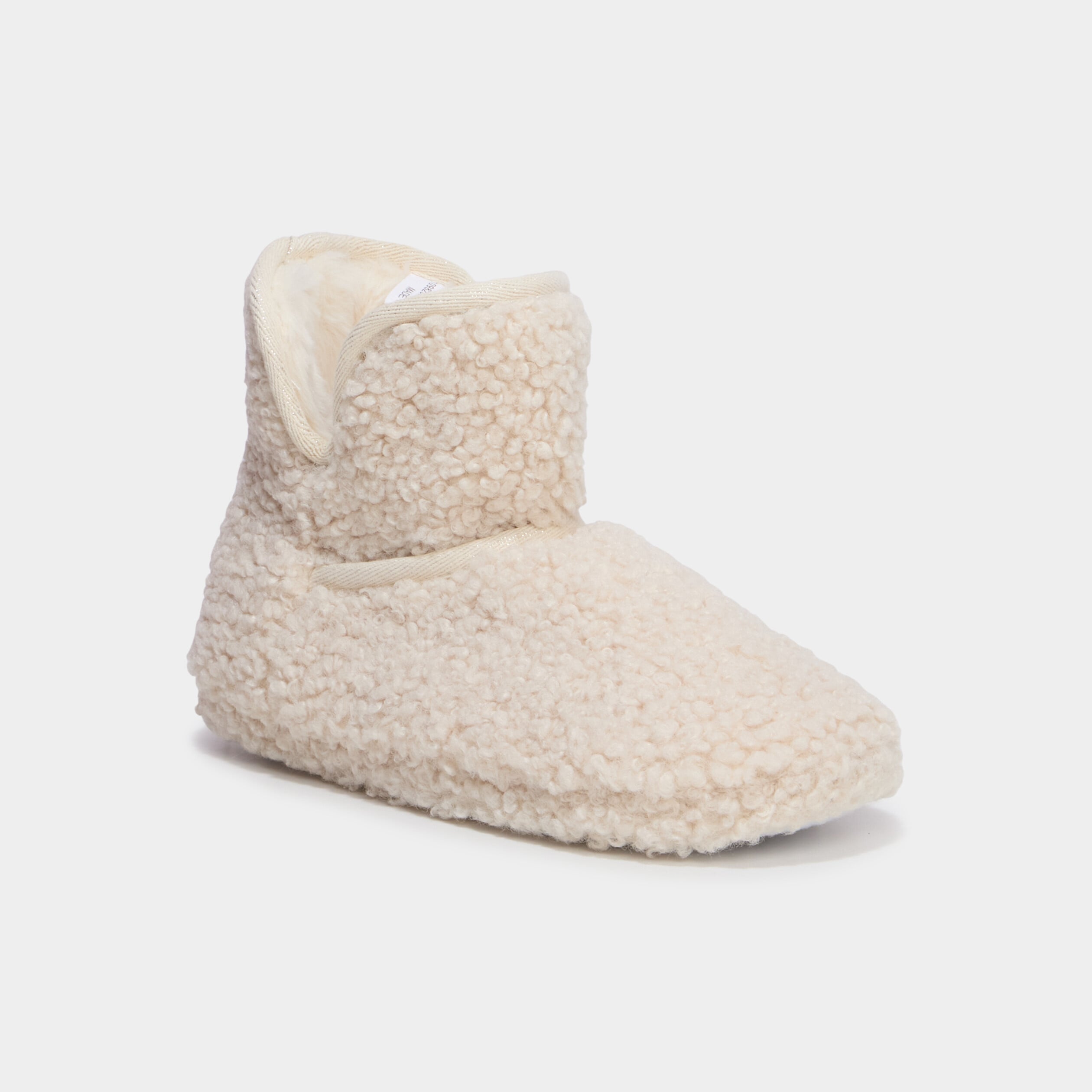 Chaussons boots effet bouclette sable femme