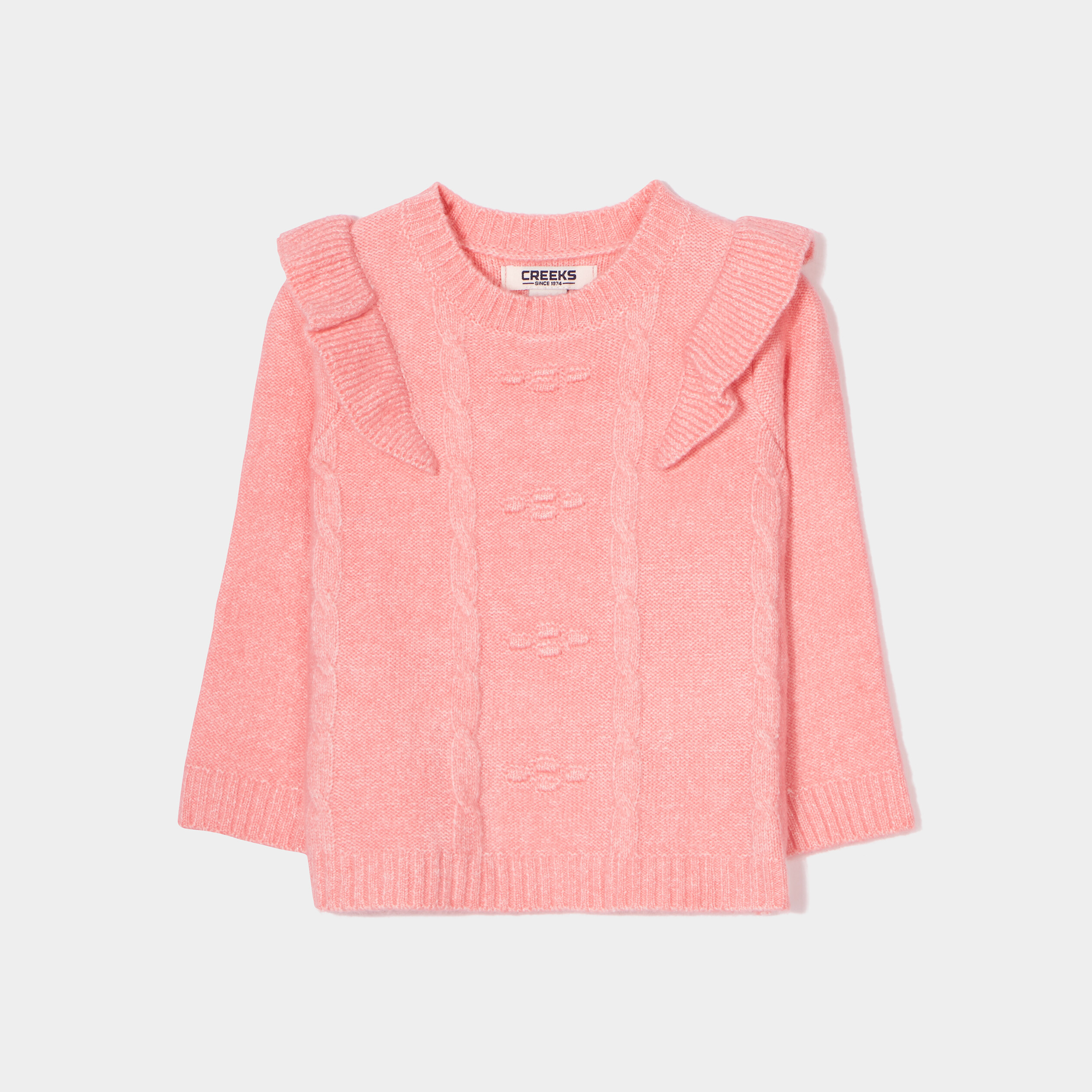 Pull à volants et torsades Creeks rose bébé fille