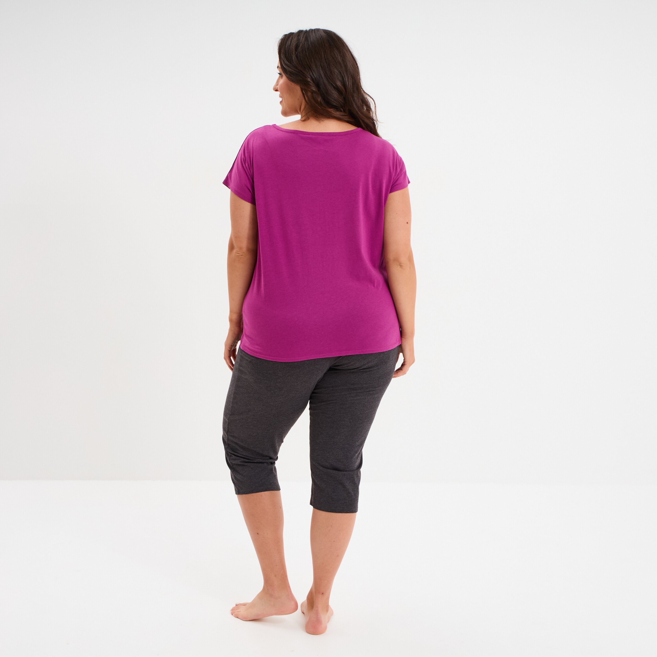 ensemble pyjama corsaire et t shirt violet femmegt Ensemble pyjama corsaire et t-shirt violet femme grande taille