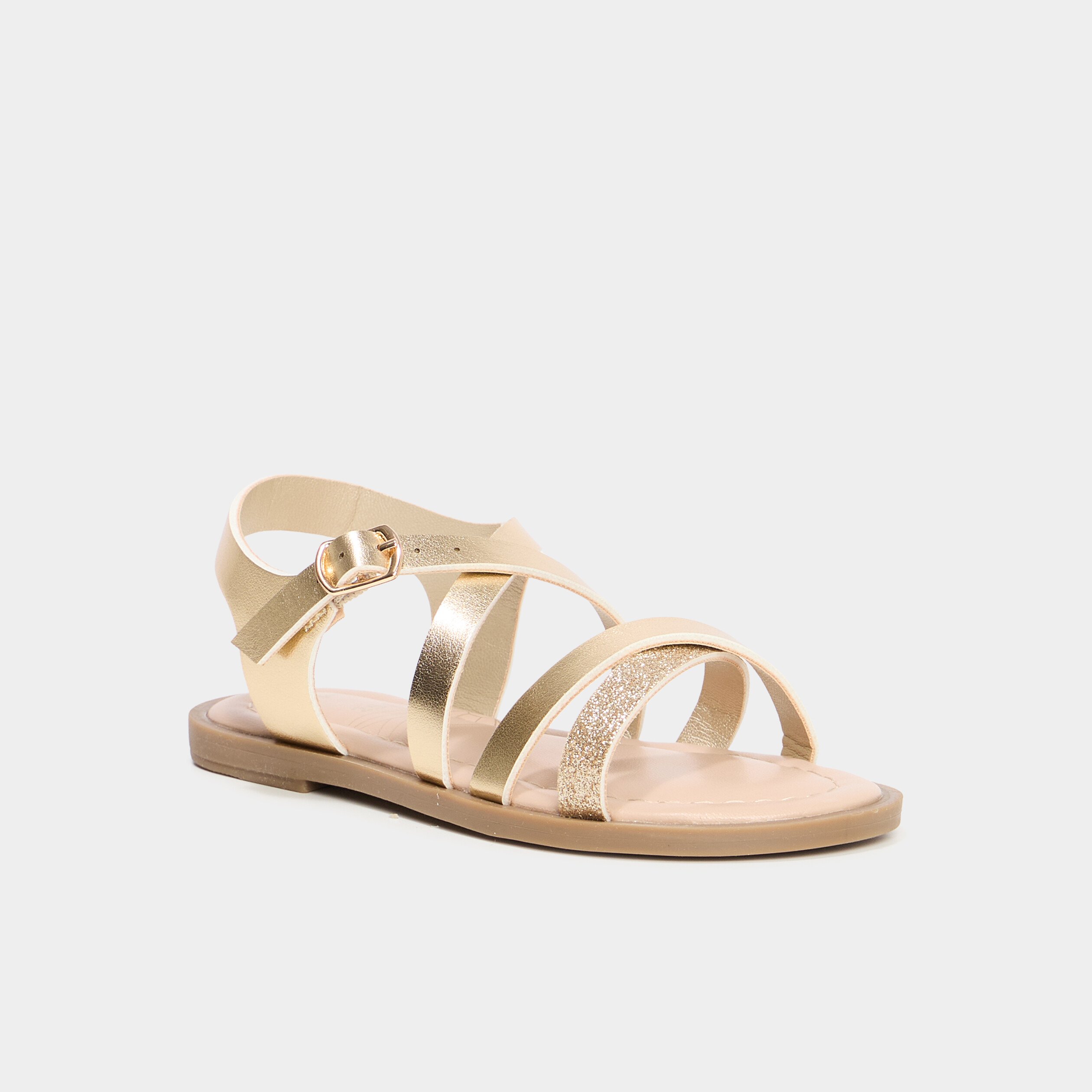 Sandales avec brides d'attache cheville jaune or fille