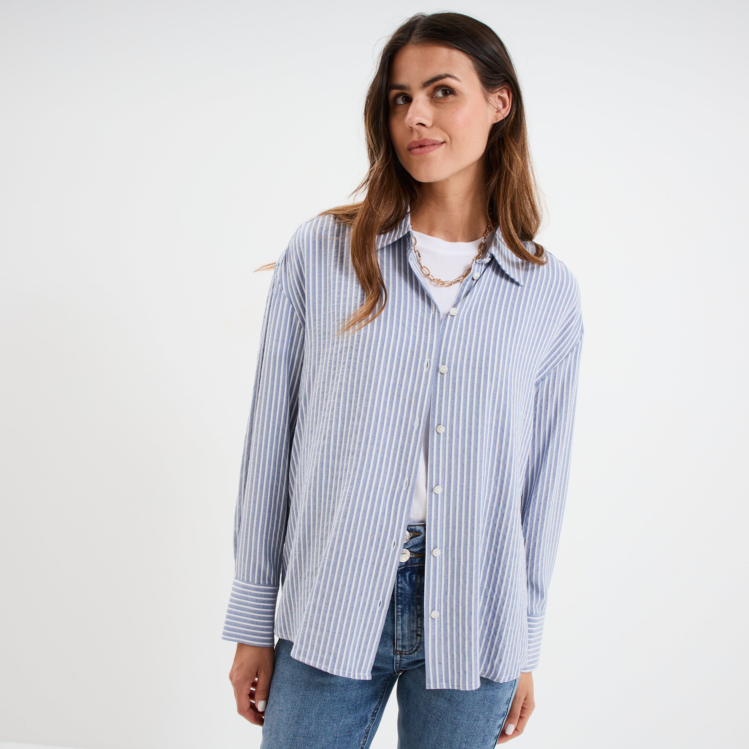 Chemise manches longues bleu marine femme