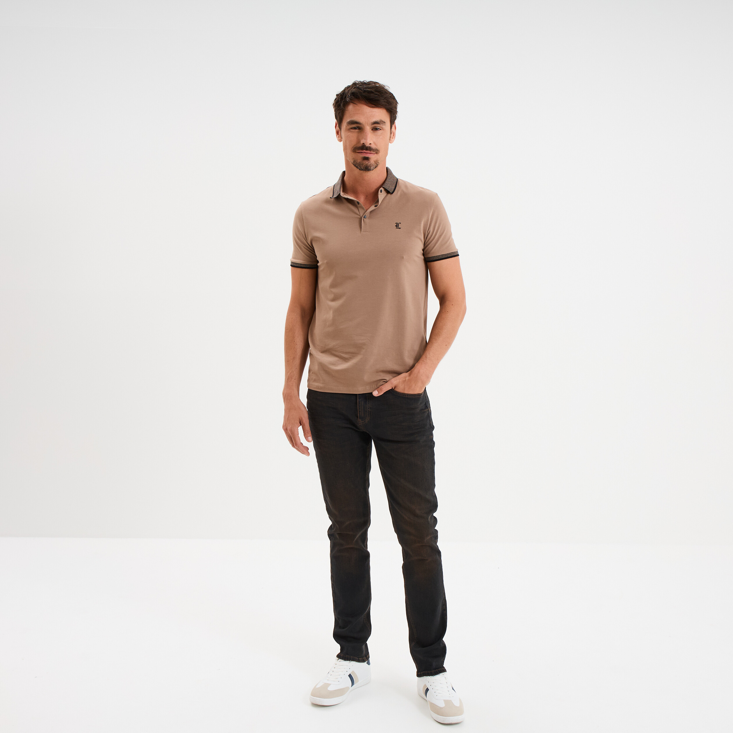 polo coton ajuste manches courtes taupe homme Polo coton ajusté manches courtes taupe homme