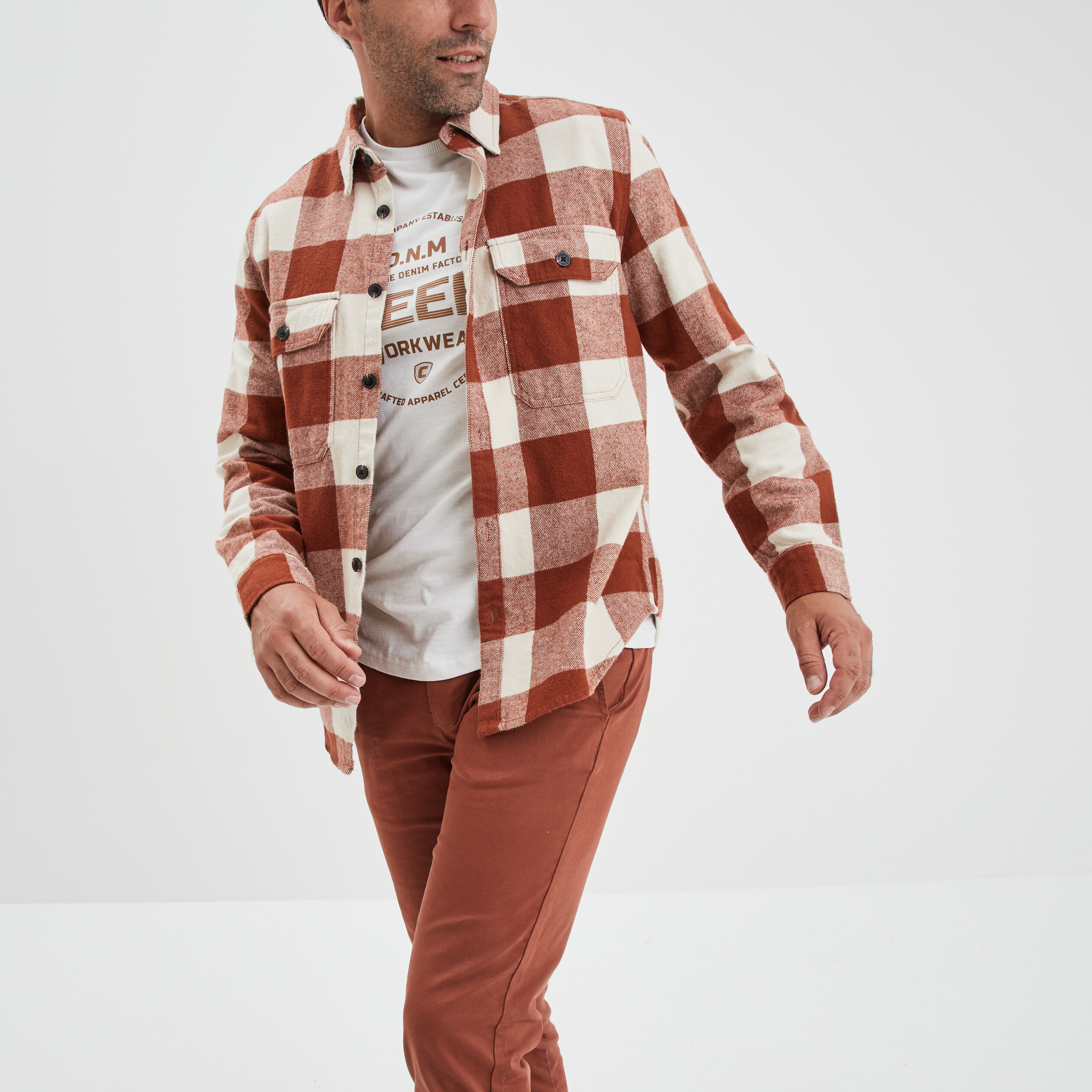 Surchemise coton manches longues Creeks terracotta homme