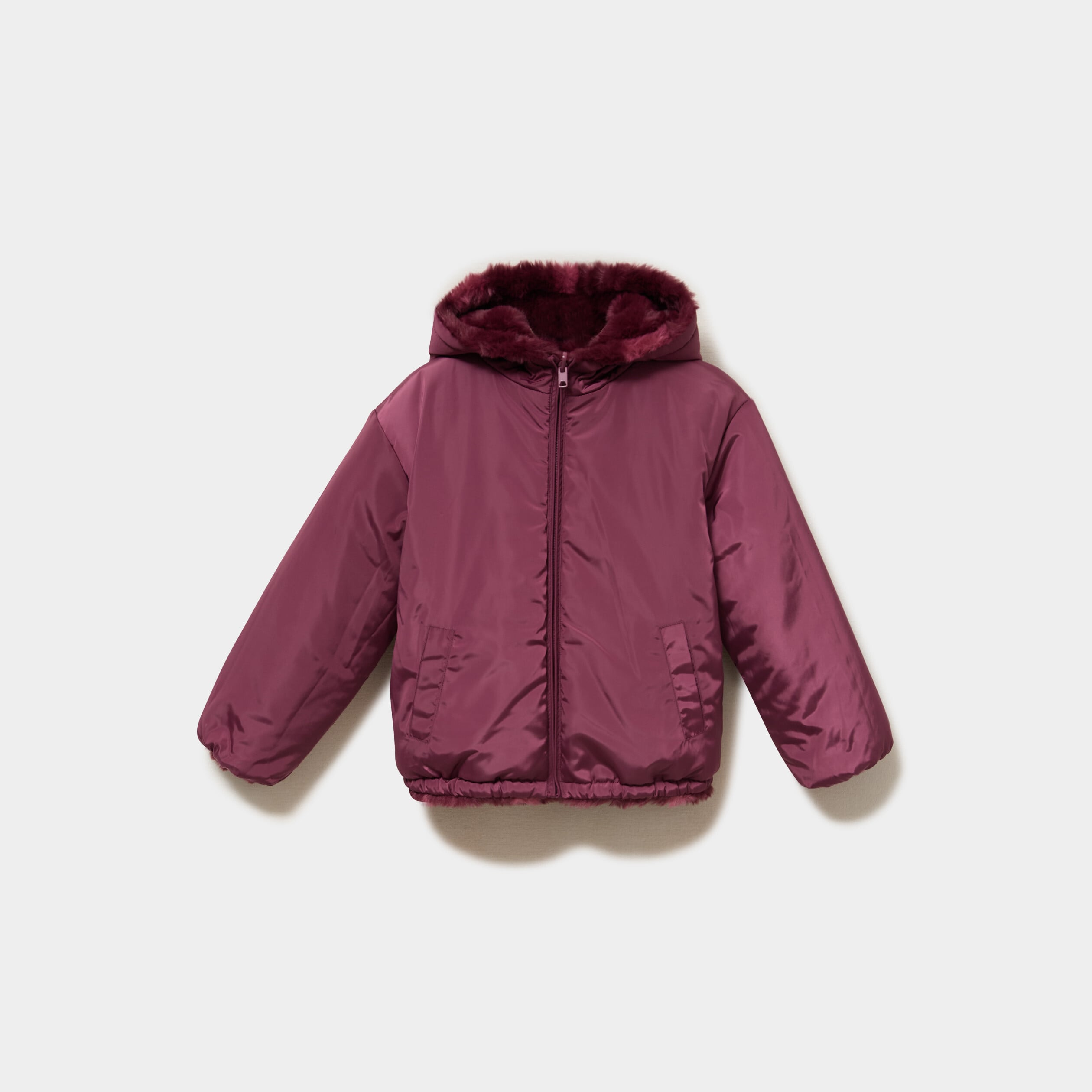 Veste r&eacute;versible &agrave; capuche bordeaux fille