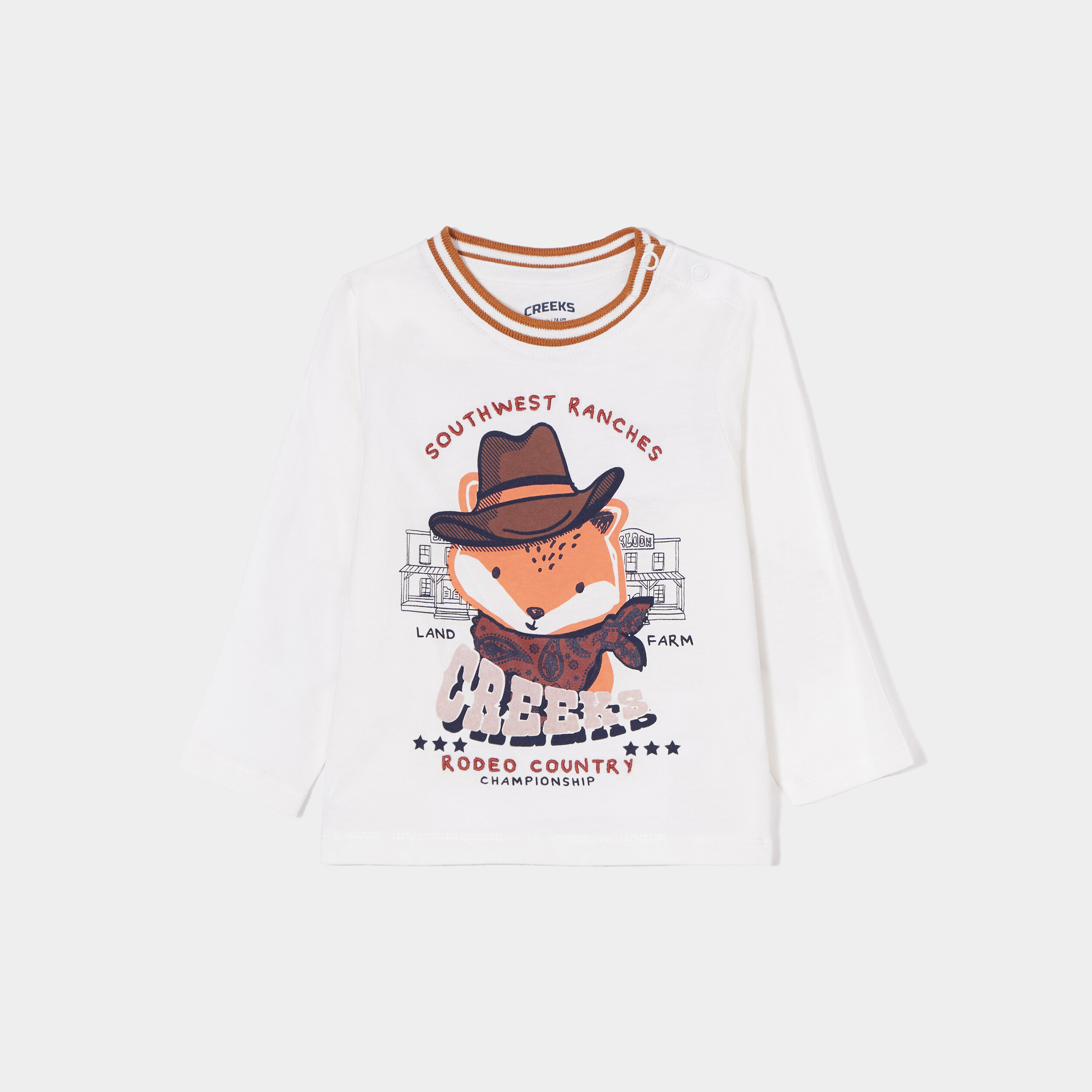 T-shirt col rond manches longues Creeks blanc bébé garçon