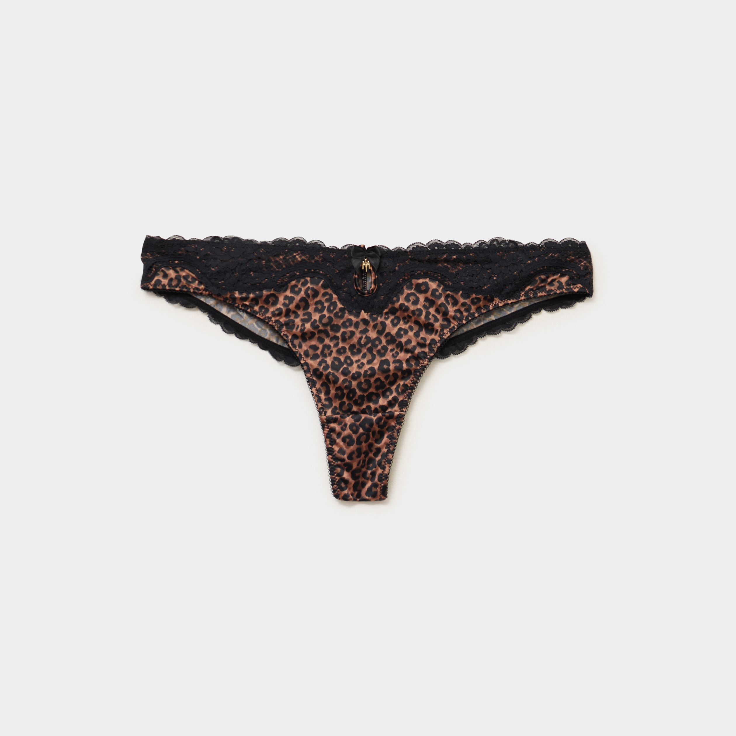 Tanga micro dentelle marron femme