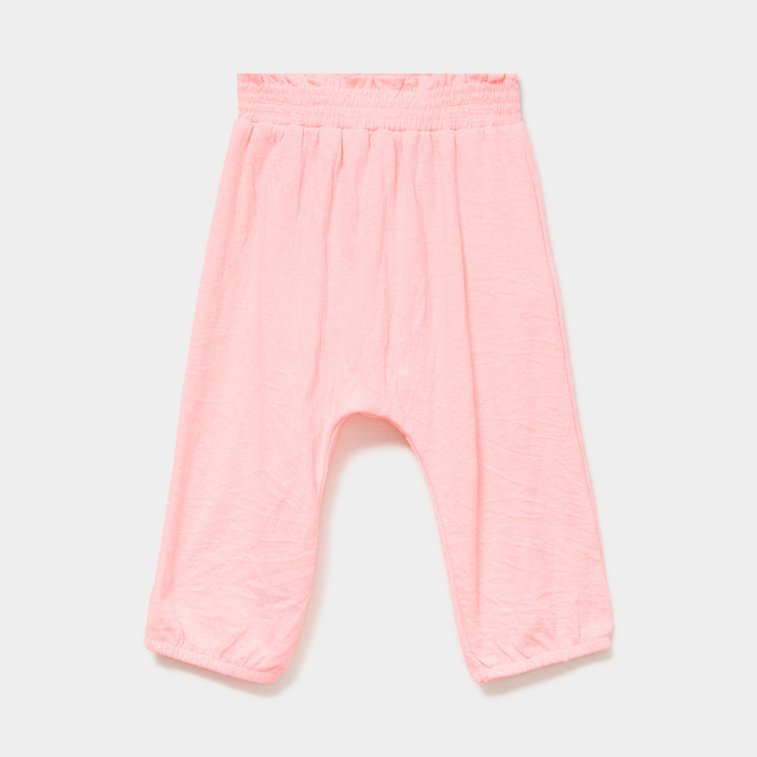Pantalon fluide taille smock&eacute;e rose fluo b&eacute;b&eacute; fille