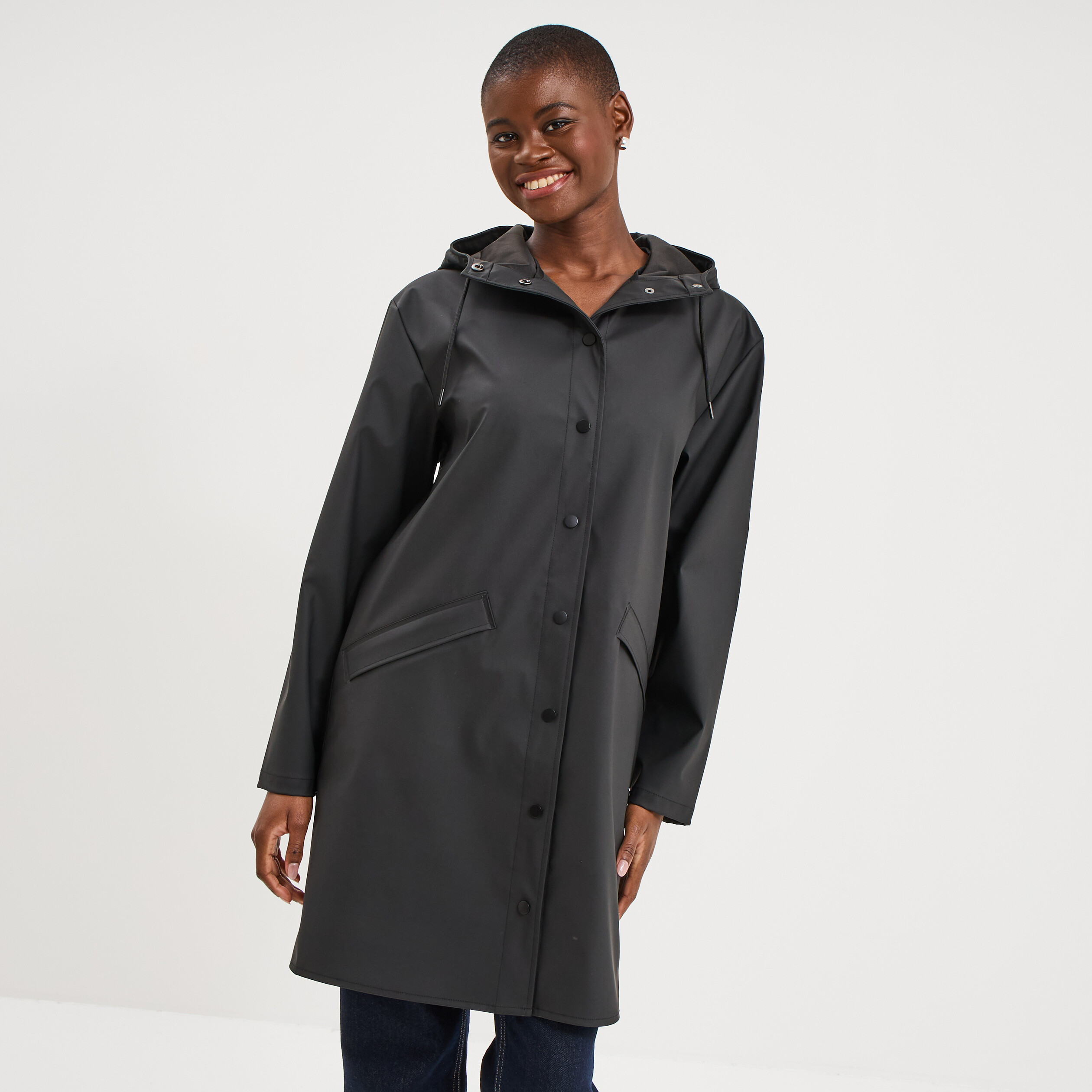 Parka imperm&eacute;able coupe-vent &agrave; capuche noir femme